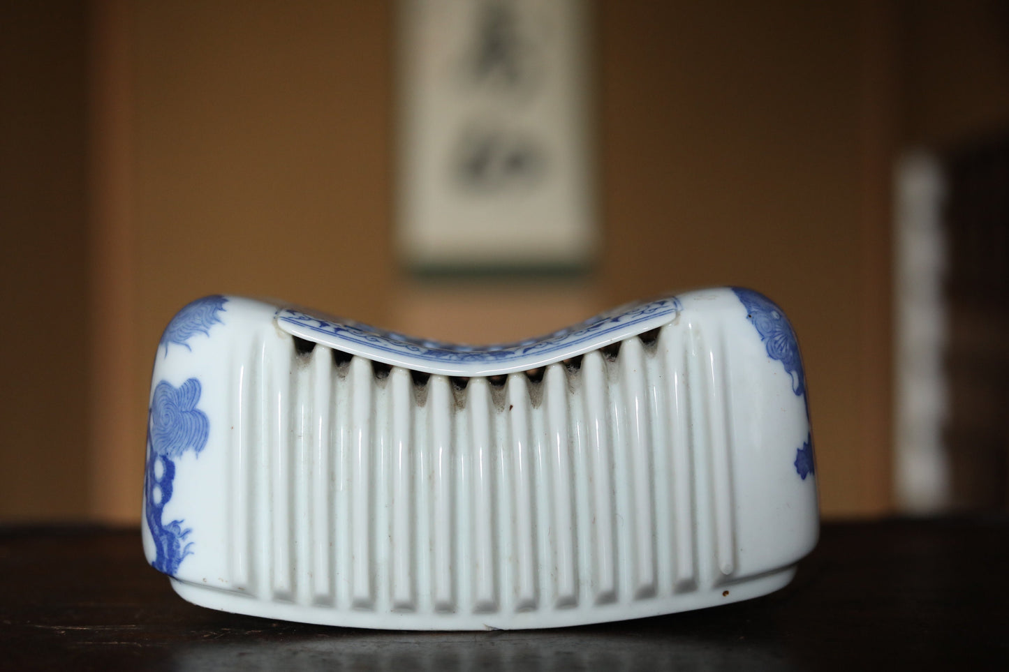 Antique Imari Porcelain Pillow - Blue Lion Design, 1920s Vintage Japanese Ceramic