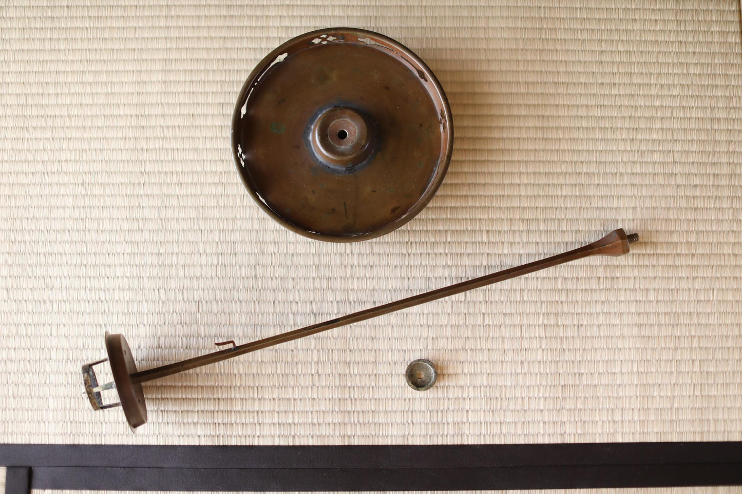 Japanese Antique Lantern - Bronze Candle Stand With Samurai Temple Design, 27.6in