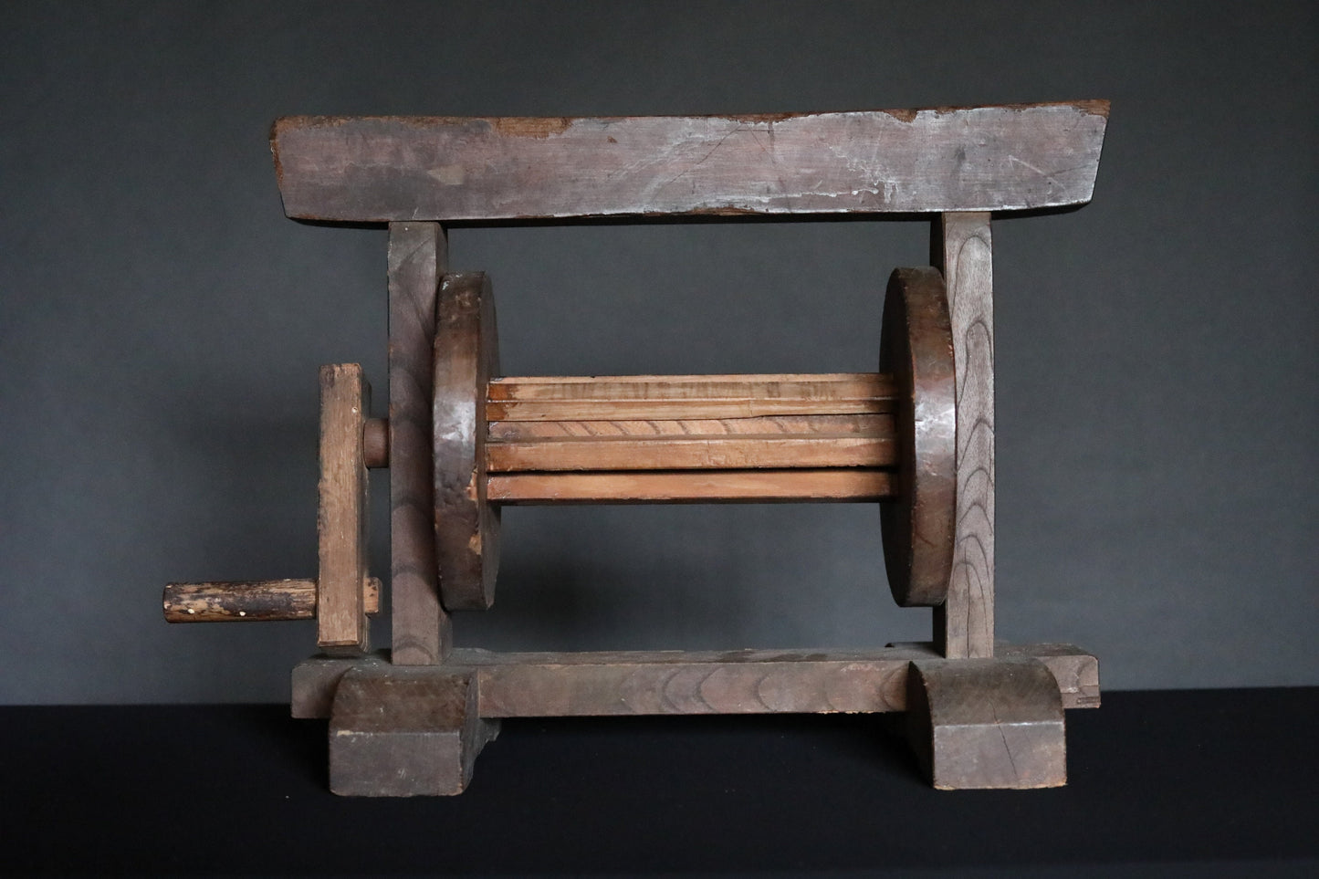Japanese Silk Bobbin - Antique Wooden Spool Winder | Edo Period Craft Tool W59cm