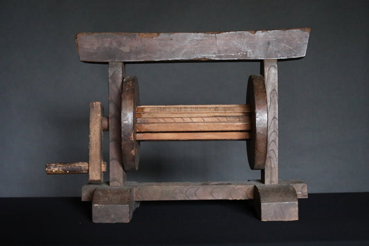 Japanese Silk Bobbin - Antique Wooden Spool Winder | Edo Period Craft Tool W59cm