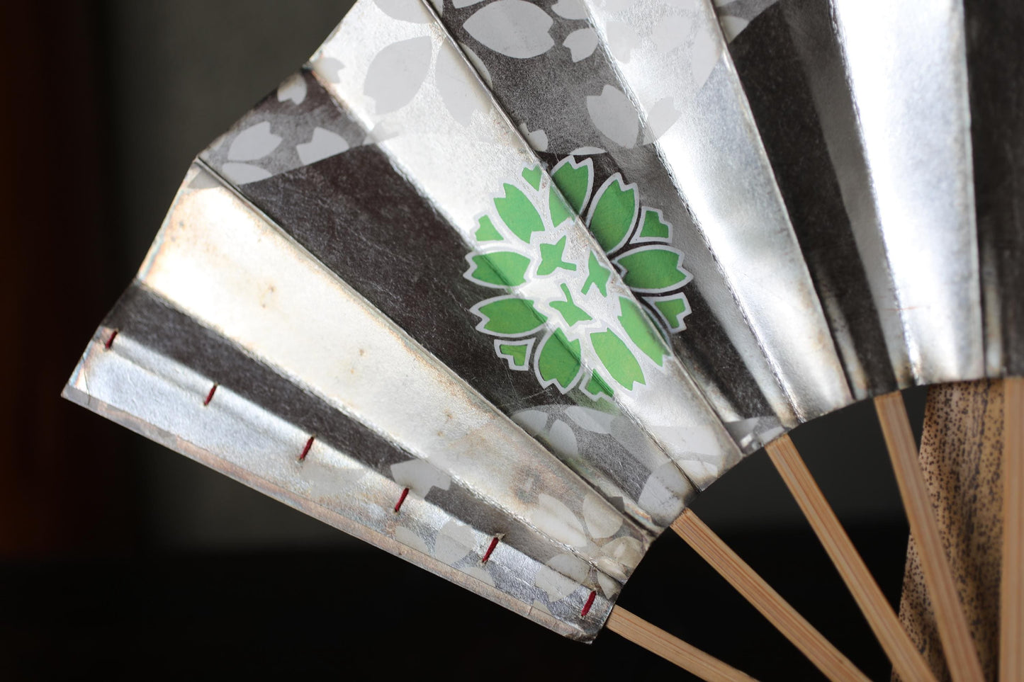 Japanese Folding Fan - Hand Painted Cherry Blossom Sensu with Bamboo Stand