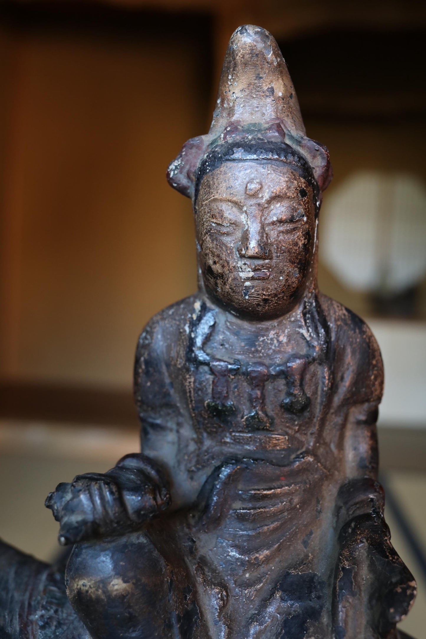 Antique Bronze Censer - Large Japanese Temple Incense Burner | Samantabhadra Statue