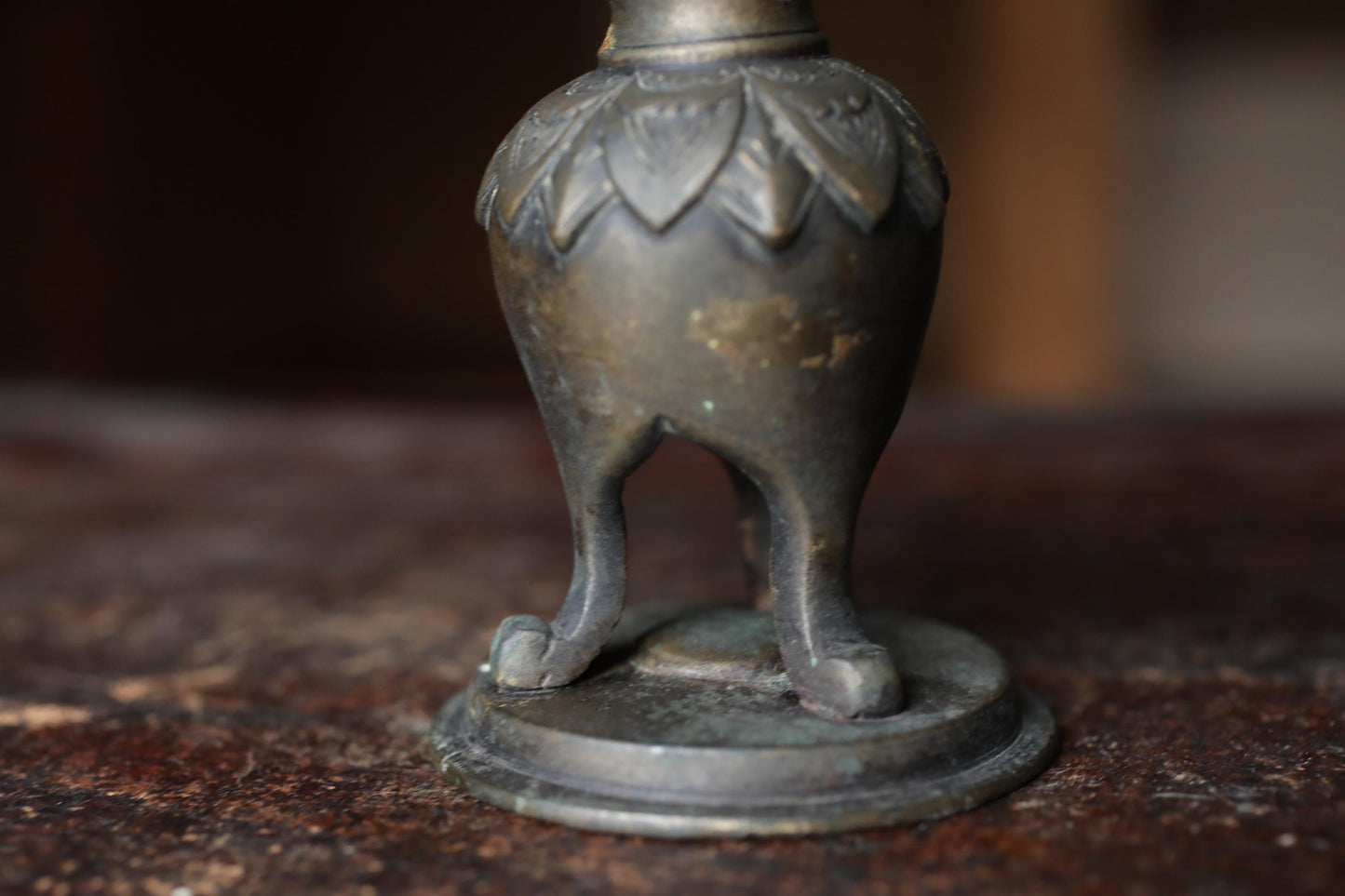 Antique Brass Candlestick - Japanese Cast Metal Elephant Motif | Buddhist Altar Decor