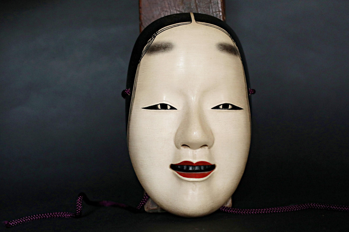 Japanese Noh Mask - Vintage Wood Carving Female Celestial Maiden Wall Ornament