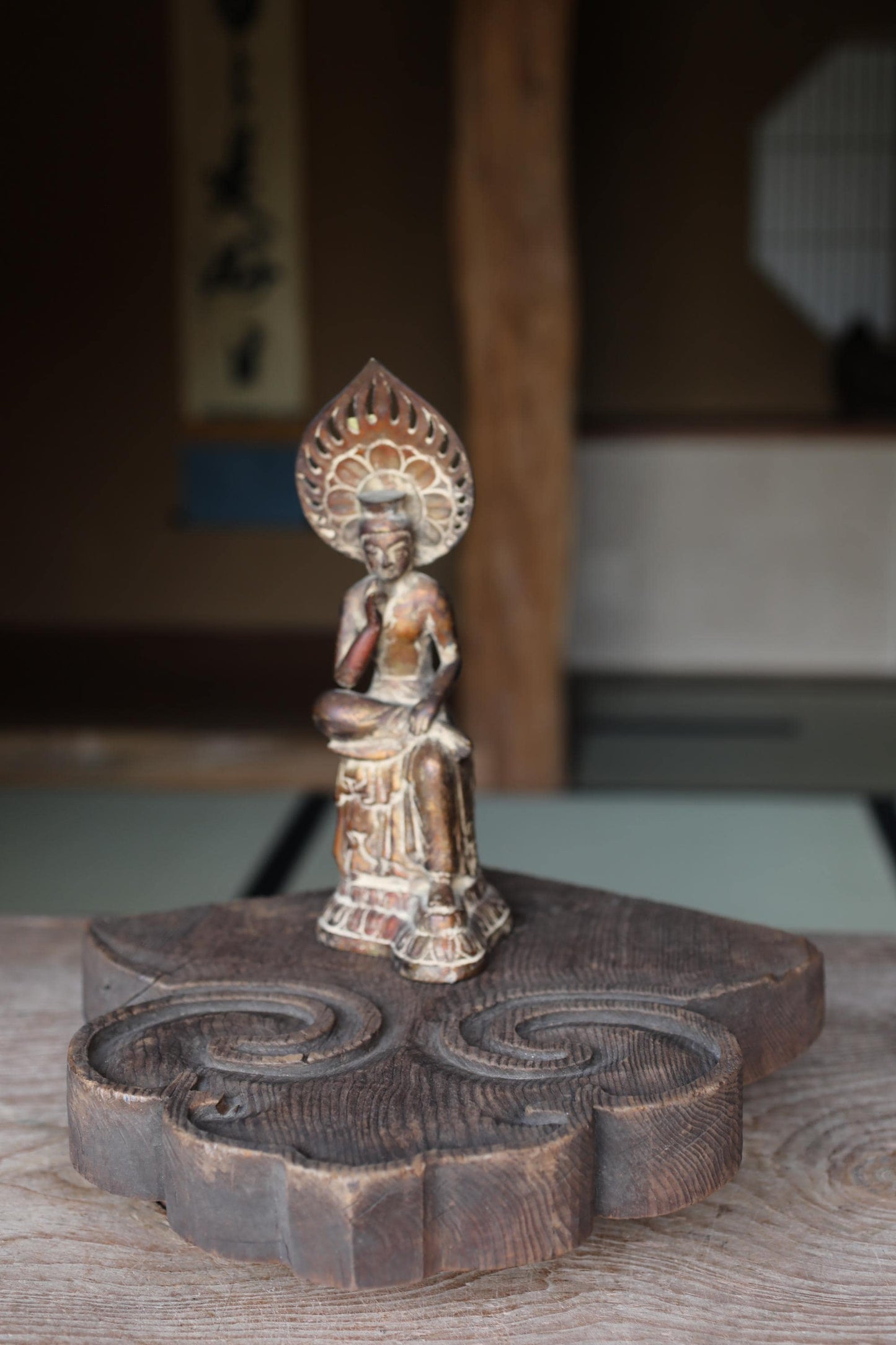 Antique Japanese Wood Carving - Wooden Cloud Pedestal | Buddhist Temple Art Sculpture