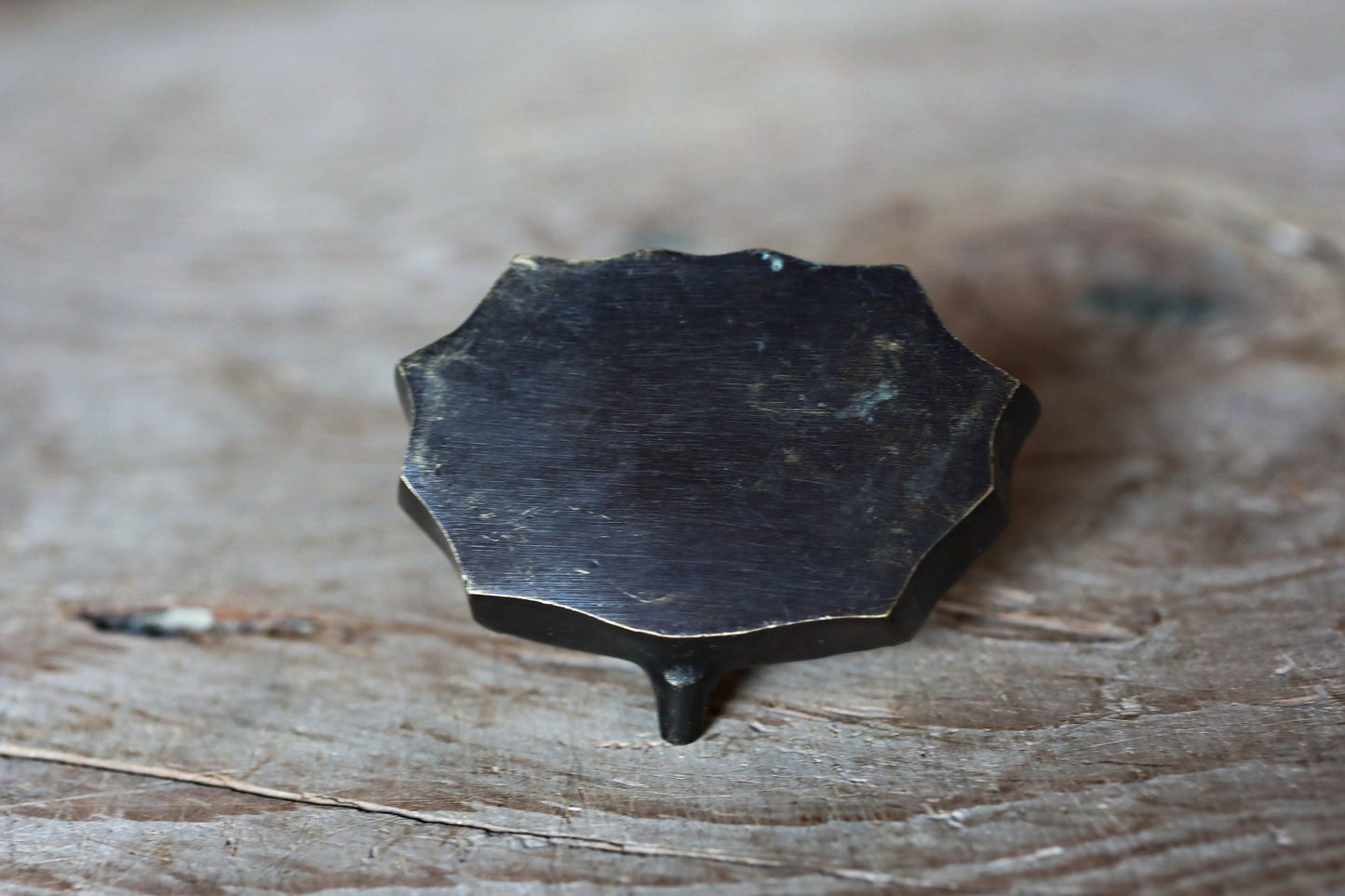 Antique Demon Water Dropper - Japanese Bronze Ink Container With Demon Face Motif