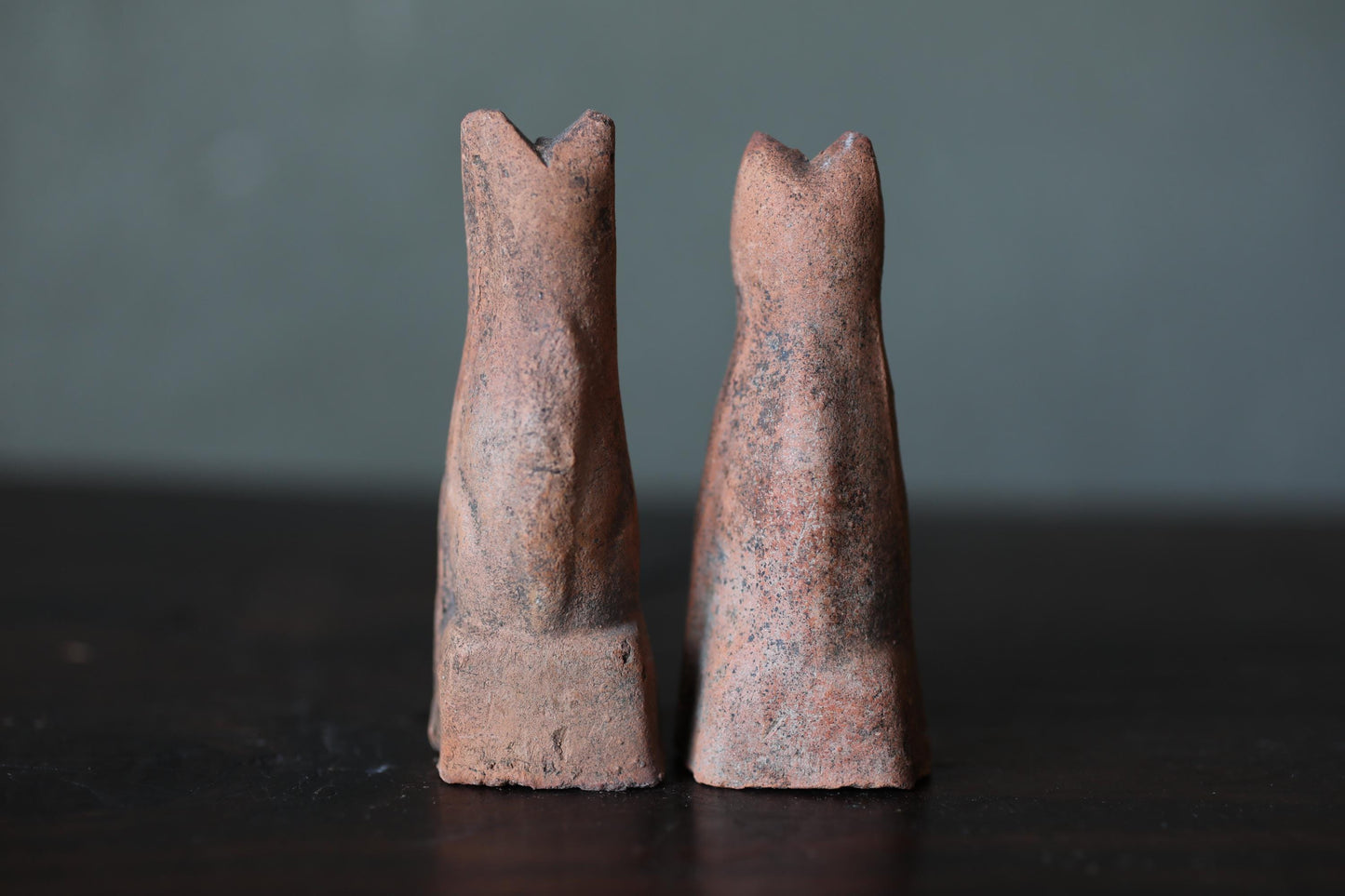 Japanese Antiques KITSUNE Dolls, Imado-yaki Pottery Pair (H3.7in)