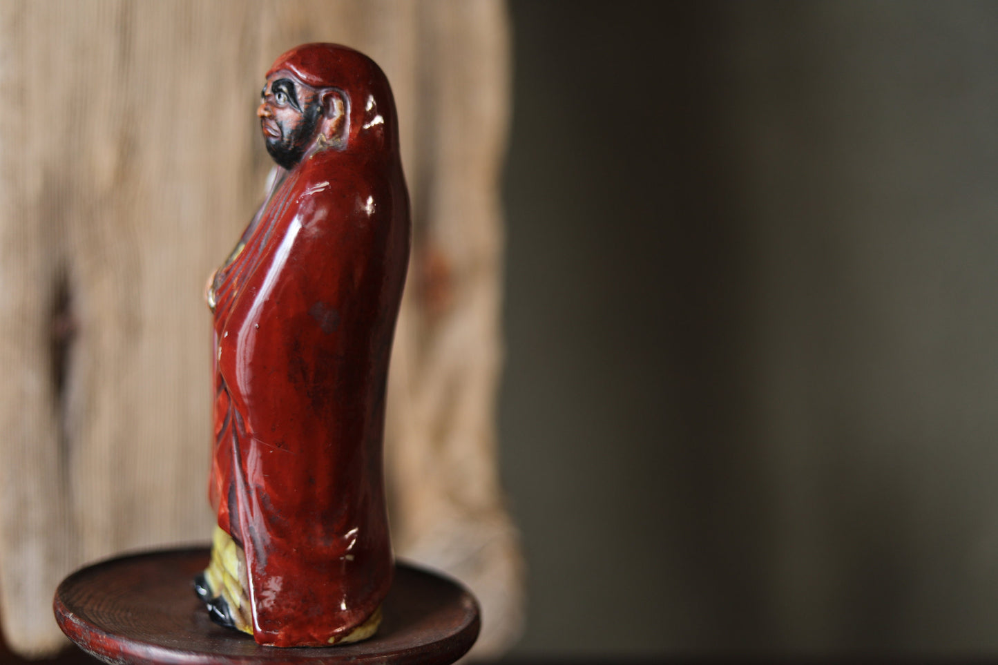 Daruma Ceramic Statue – Vintage Japanese Pottery Zen Master Sculpture H6.9in