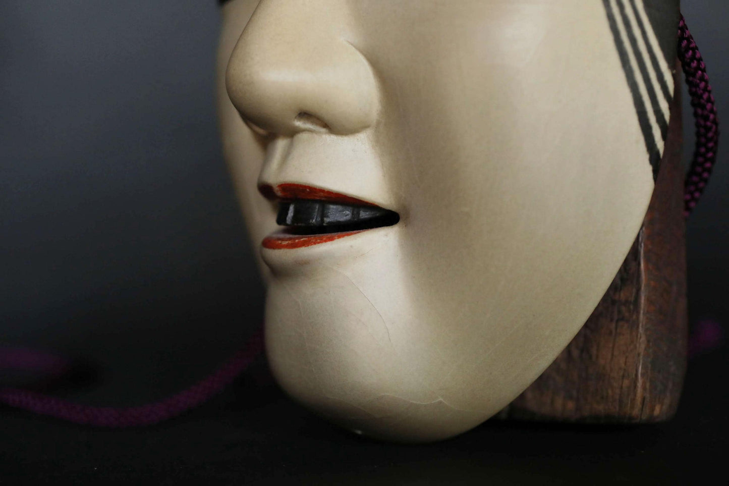 Japanese Noh Mask - Vintage Ko-omote Wood Carving | Lacquer Coated Wall Ornament