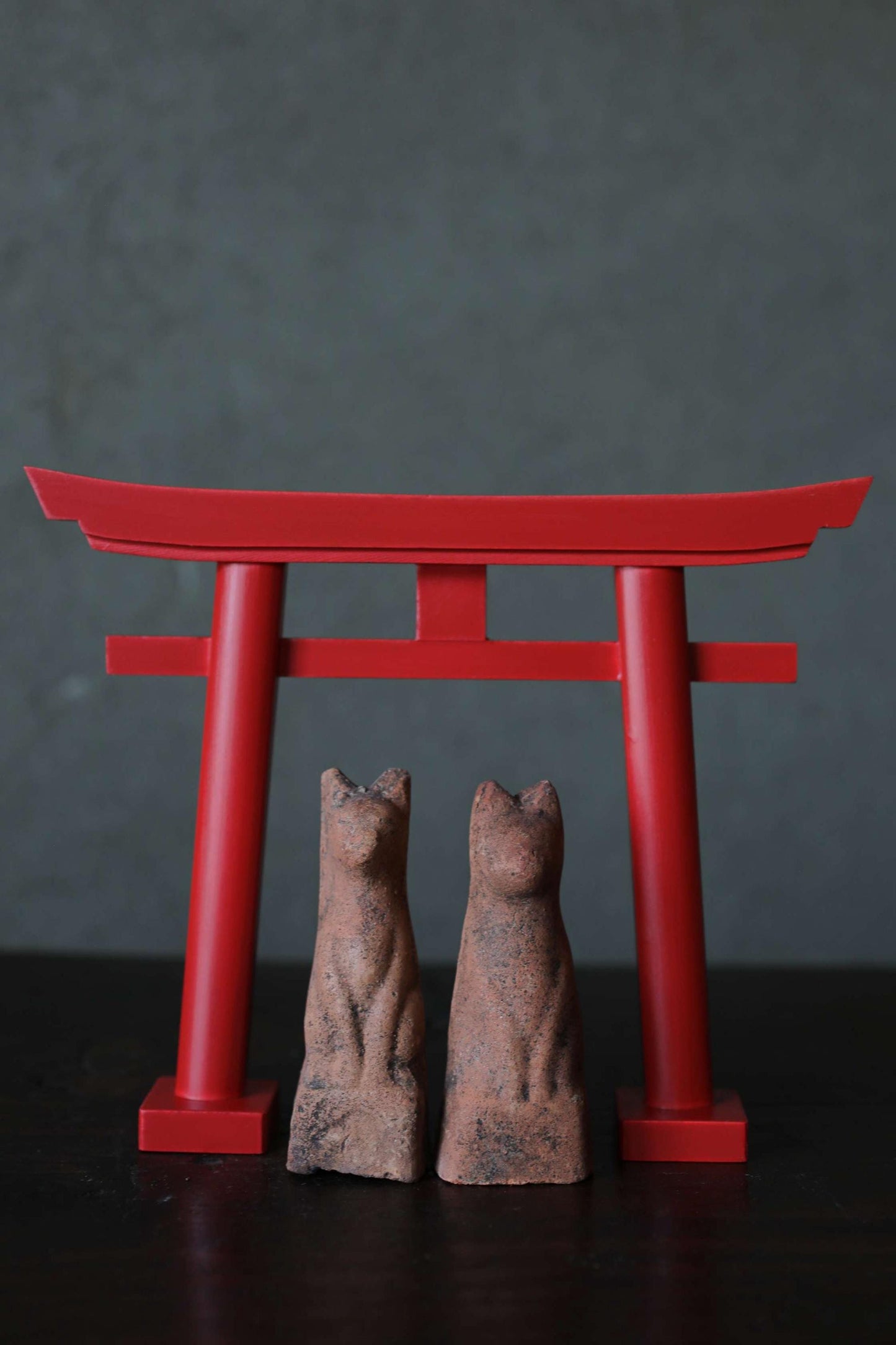 Japanese Antiques KITSUNE Dolls, Imado-yaki Pottery Pair (H3.7in)