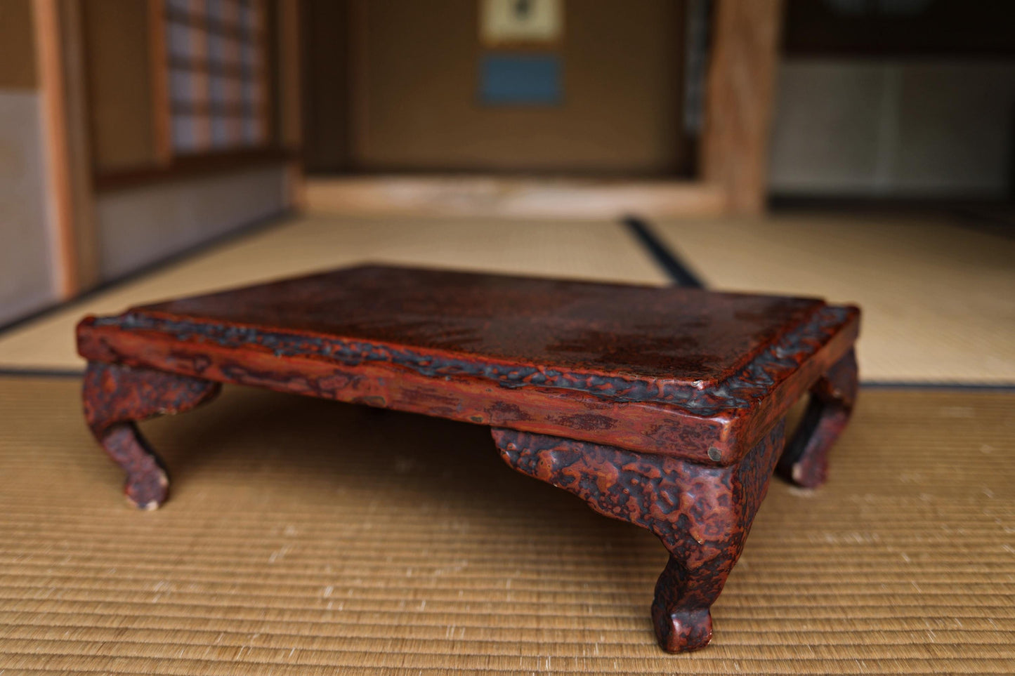 Japanese Lacquer Bonsai Stand – Antique Wood Pedestal With Thick Lacquer Finish