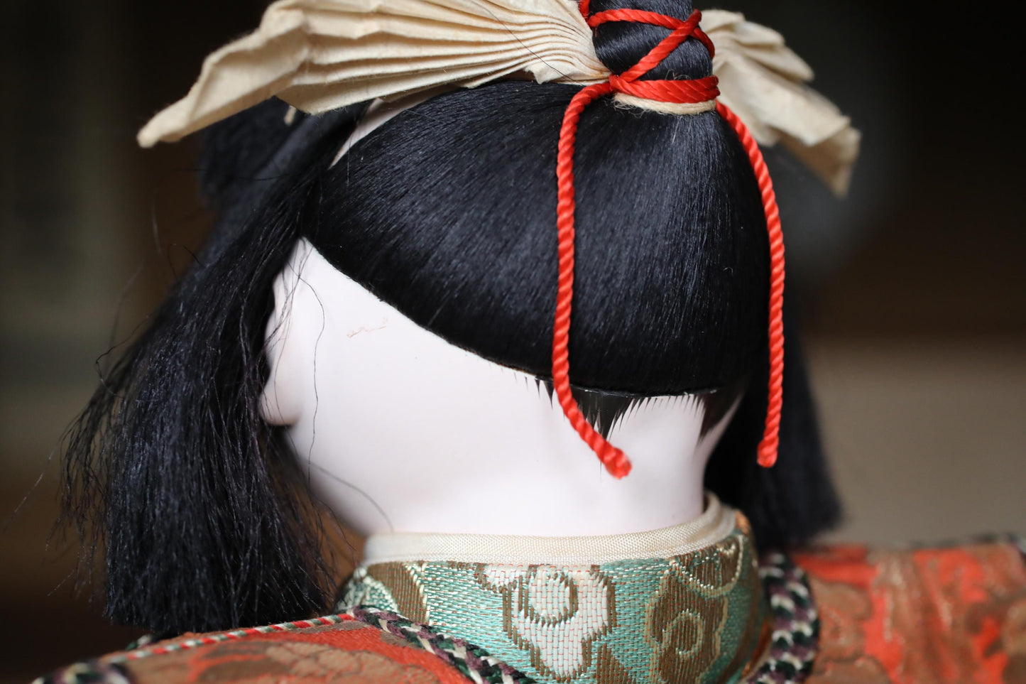 Vintage Kabuki Doll - 1960s Momotaro Wooden Doll With Silk Kimono Gift Box