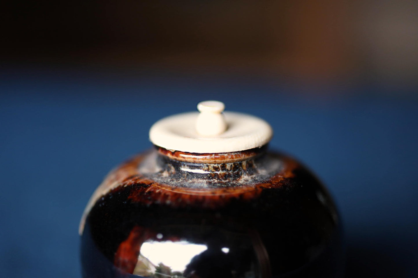 Japanese Matcha Caddy - Vintage Bunrin Chaire with Silk Shifuku Bag & Gold Leaf Lid