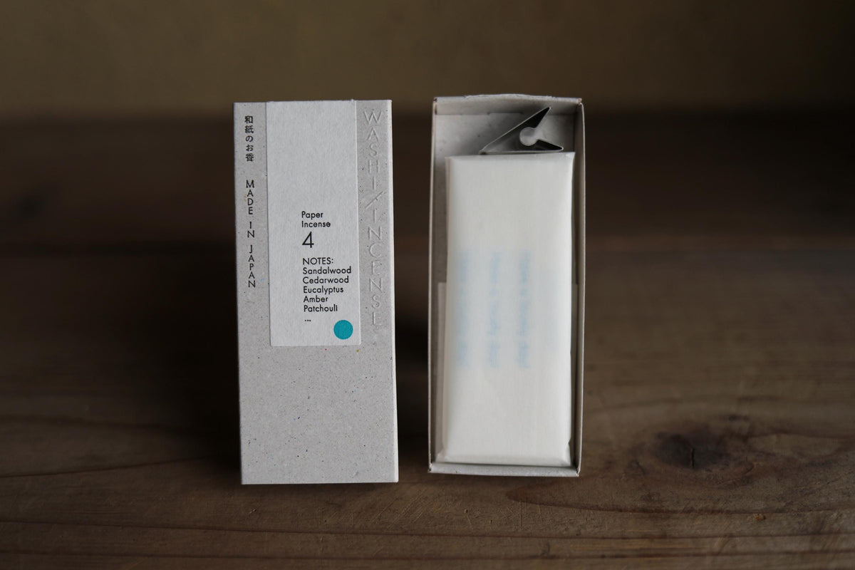 a box of incense and a box of sandalwood incense sticks placed on a wooden surface.