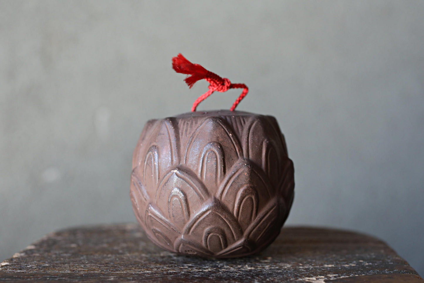 Japanese Pottery Bell - Vintage Clay Bell Lotus Flower Amulet | Taimadera Temple Souvenir