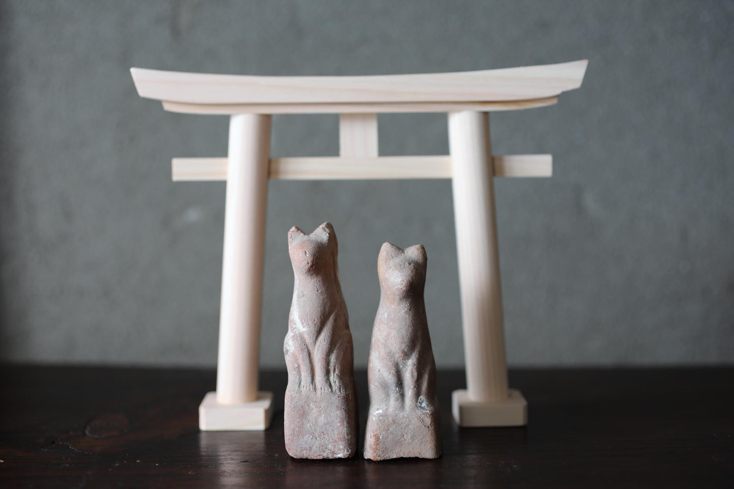 Antique Kitsune Dolls - Imado-yaki Pottery Pair | Japanese Guardian Foxes, Rustic Edo Period Collectibles