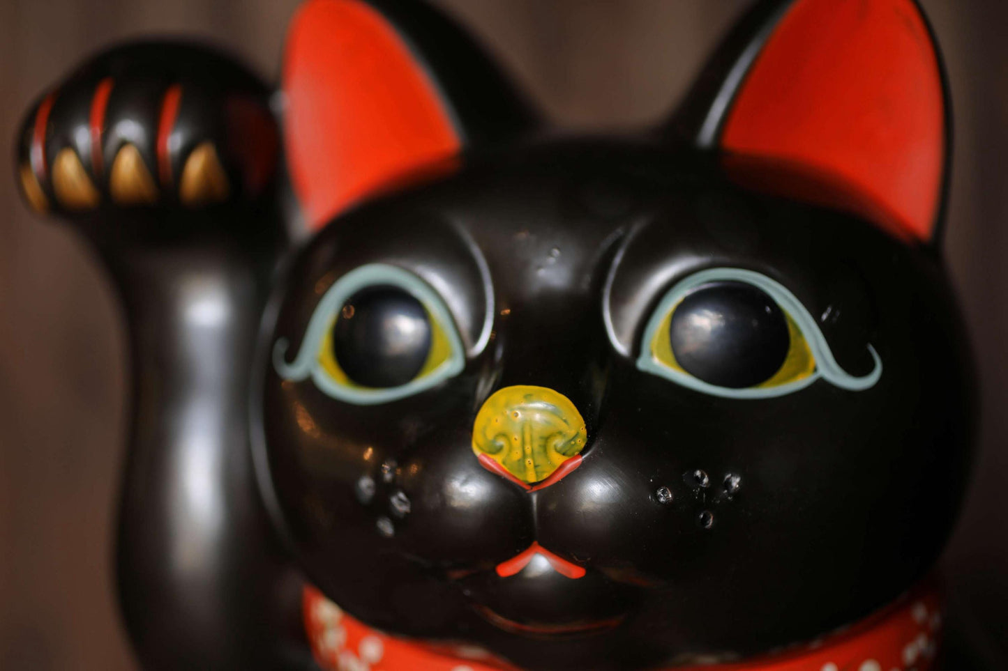 Black Maneki Neko - Large Ceramic Money Box | Vintage Japanese Lucky Cat Statue