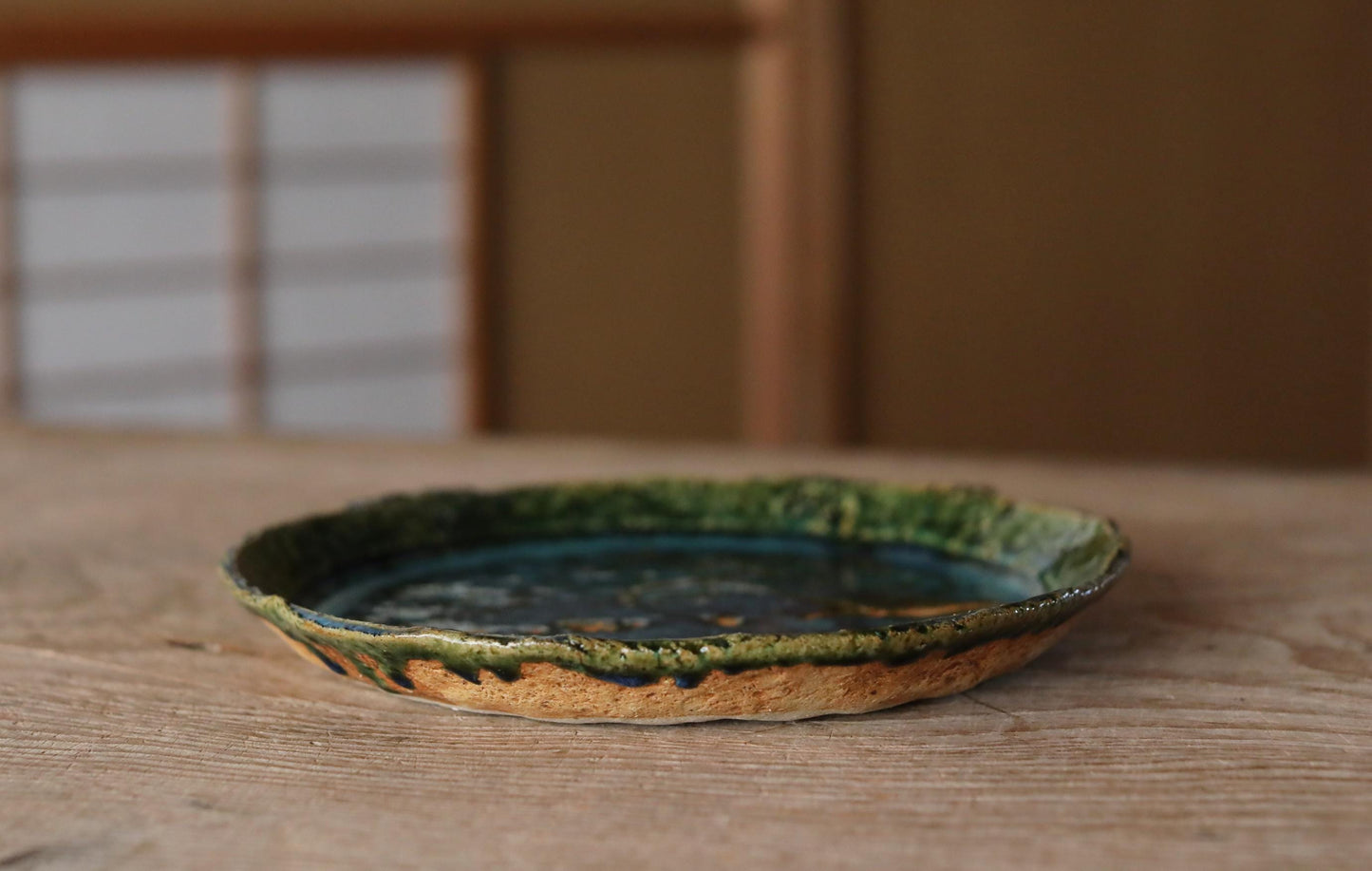 Oribe Ware Platter - Japanese Ceramic Green Rectangular Dish, Handmade Stoneware