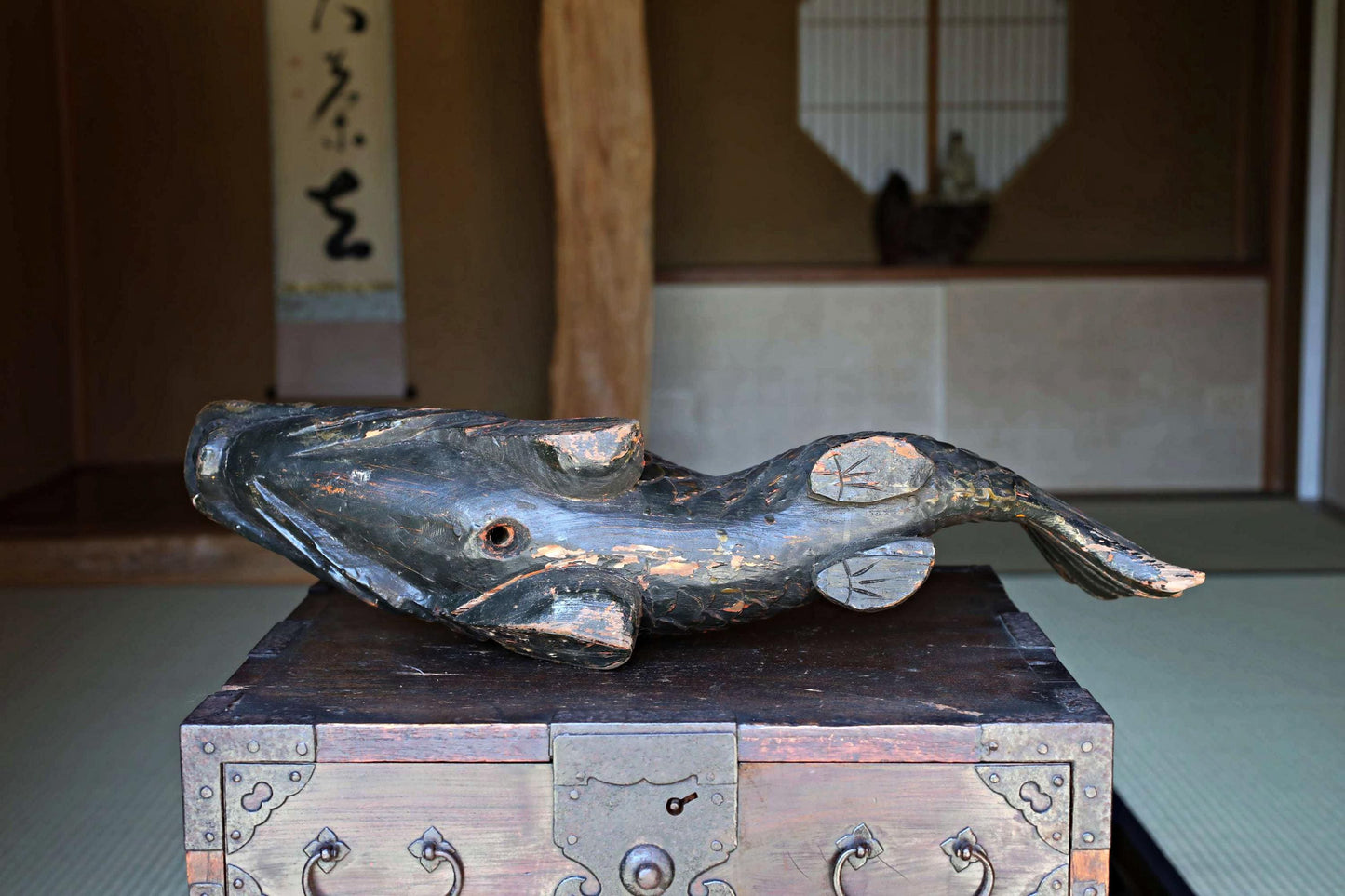 Large Wooden Fish - Japanese Antique Mingei Irori Hearth Hook Sculpture 4kg