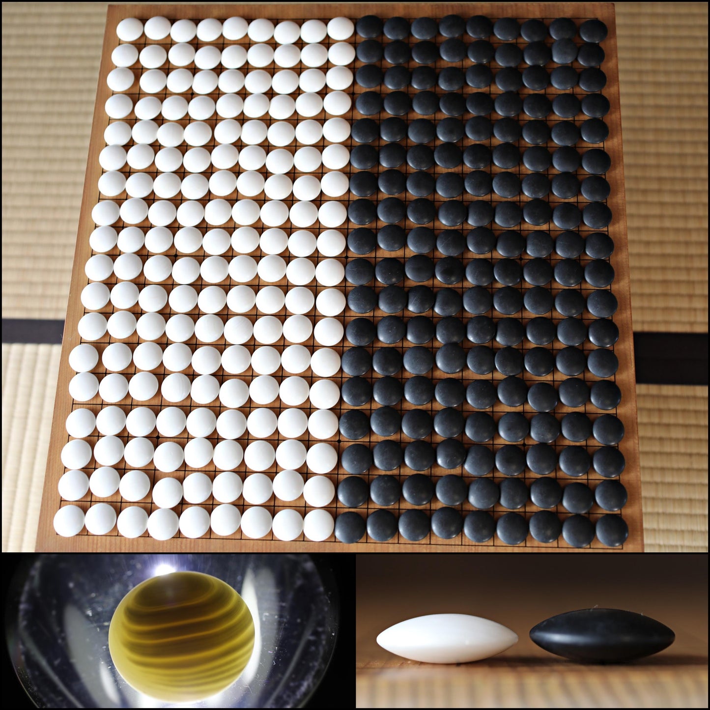 Japanese Go Stones – Premium 10mm Natural Clamshell & Nachi Black Slate Set