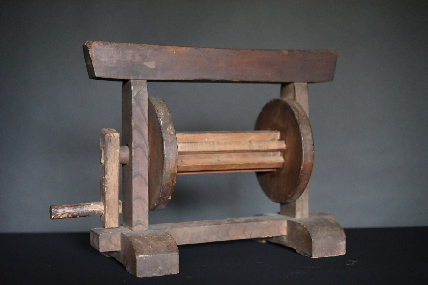 Japanese Silk Bobbin - Antique Wooden Spool Winder | Edo Period Craft Tool W59cm