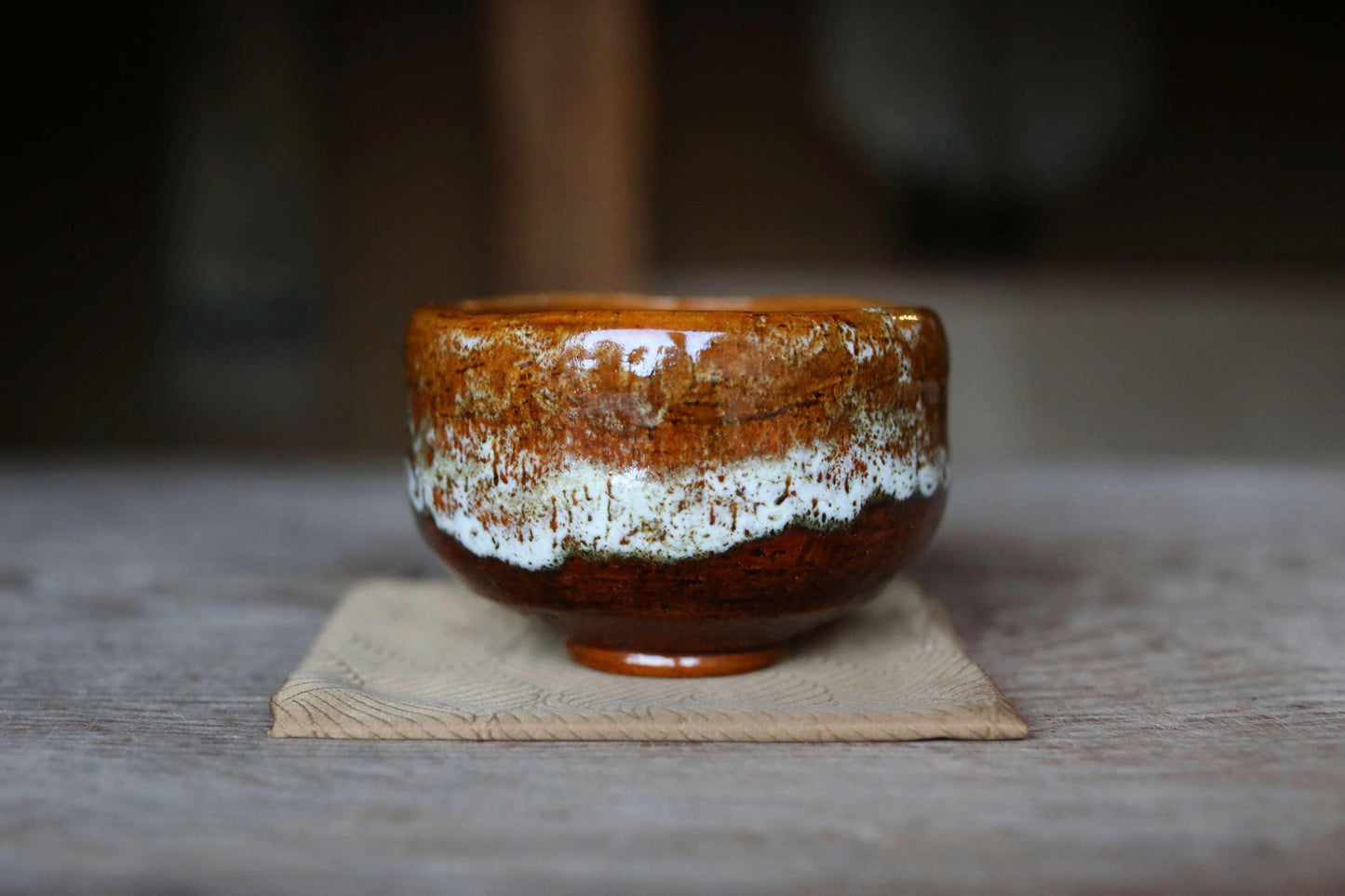 Japanese RAKU CHAWAN Handmade Matcha Tea Cup Bowl - Traditional Tea Ceremony Pottery with Kanji Signature Box