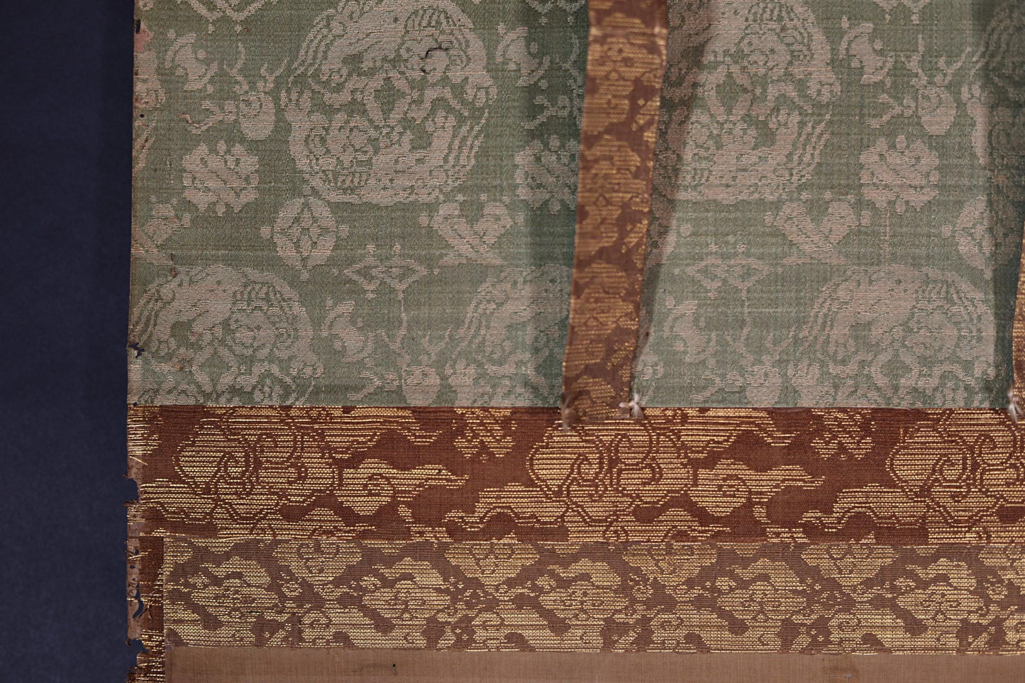 Antique Japanese Dragon Scroll – Edo Period Art | Rising Dragon Painting on Silk Brocade