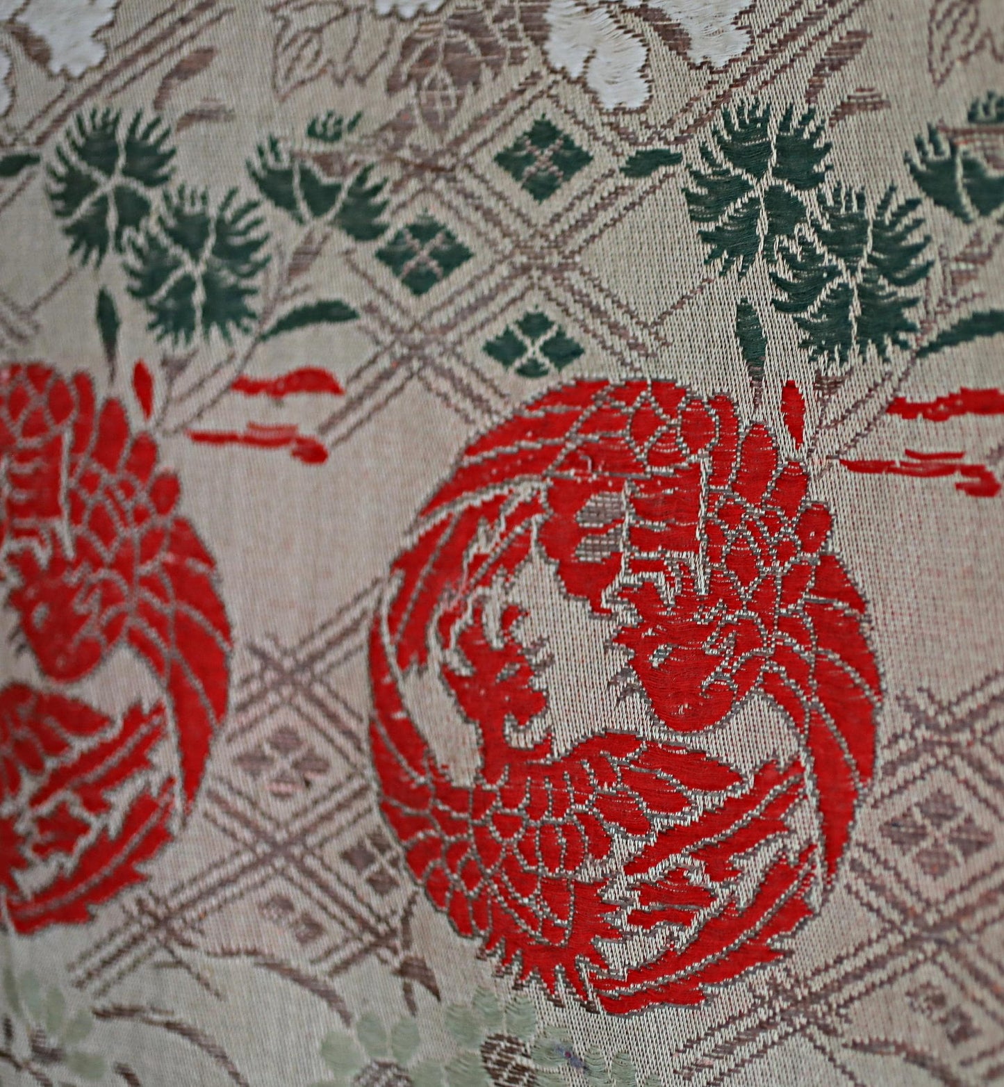 Japanese Silk Textile – Antique Taisho Era Phoenix Floral Tapestry Wall Hanging
