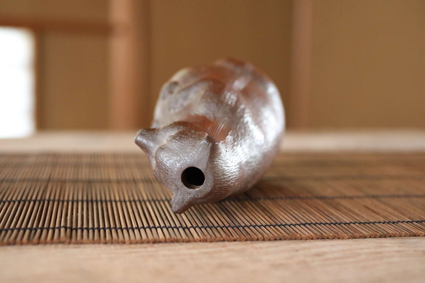Bizen Ware Sake Bottle - Vintage Pottery Raccoon Dog Doll, Edo Era Craft