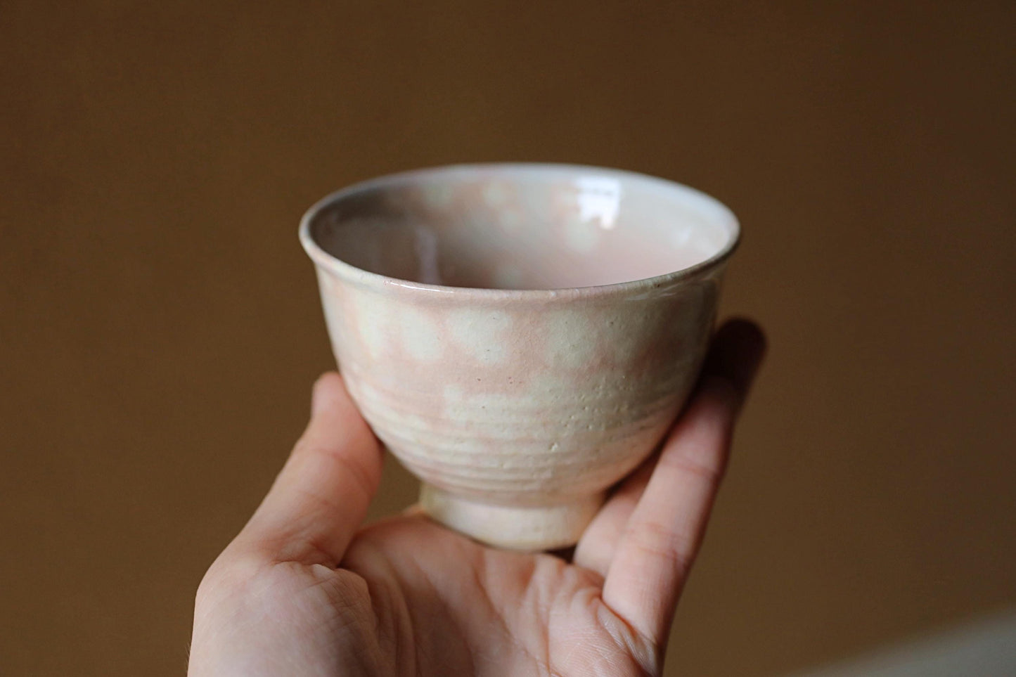Vintage Hagi Ware Tea Cups - Set of Five Handmade Ceramic Yunomi Cups with Wooden Box