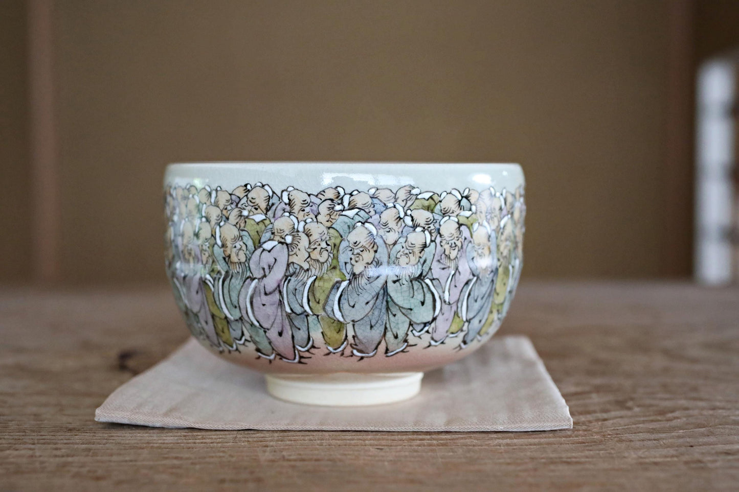Japanese Vintage Chawan | Fine Art Pottery Matcha Bowl - Longevity Zen Gift with Jurōjin Motif