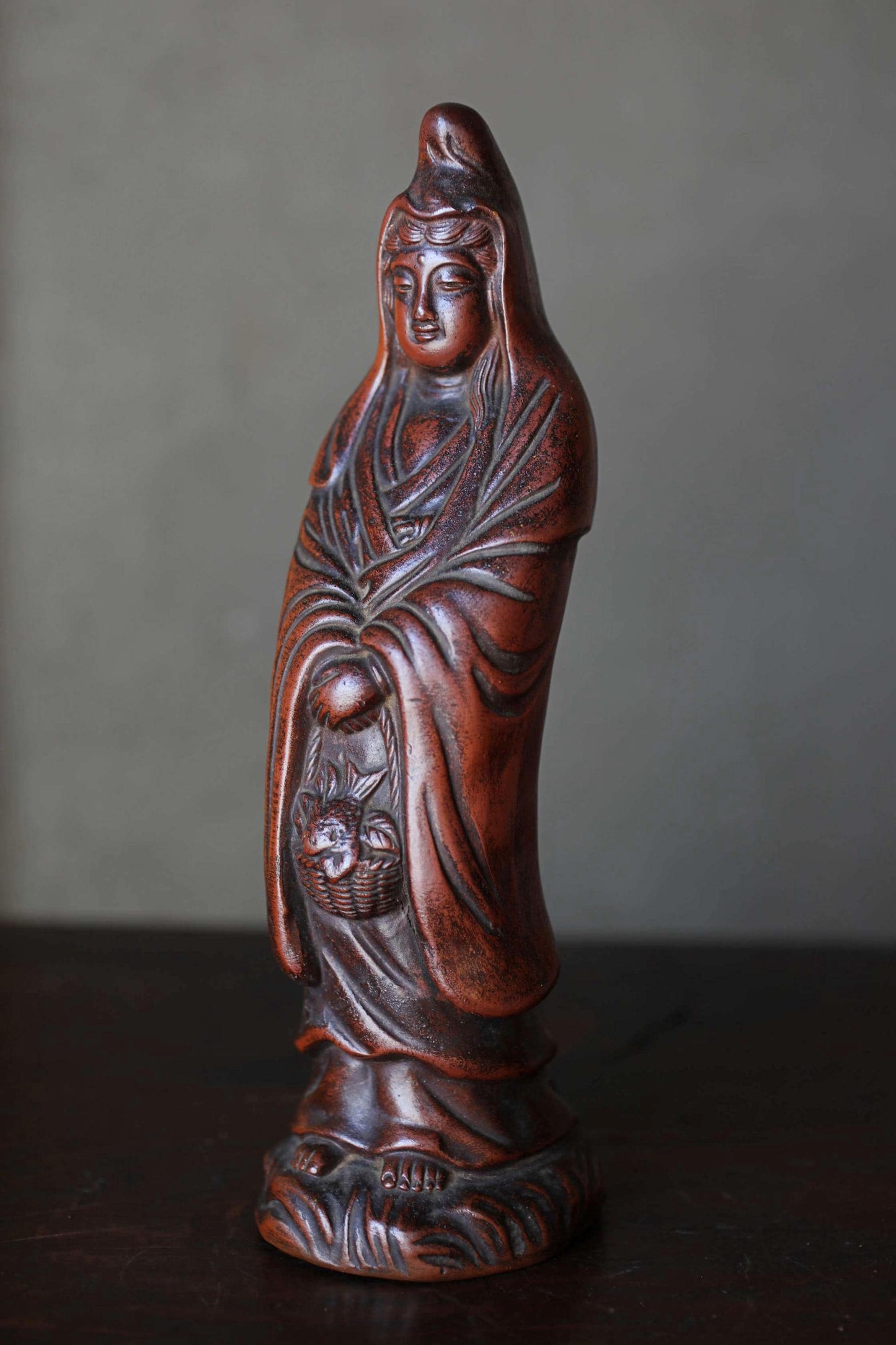 Antique Bizen Kannon Statue – 1920s Unglazed Stoneware Buddhist Figurine