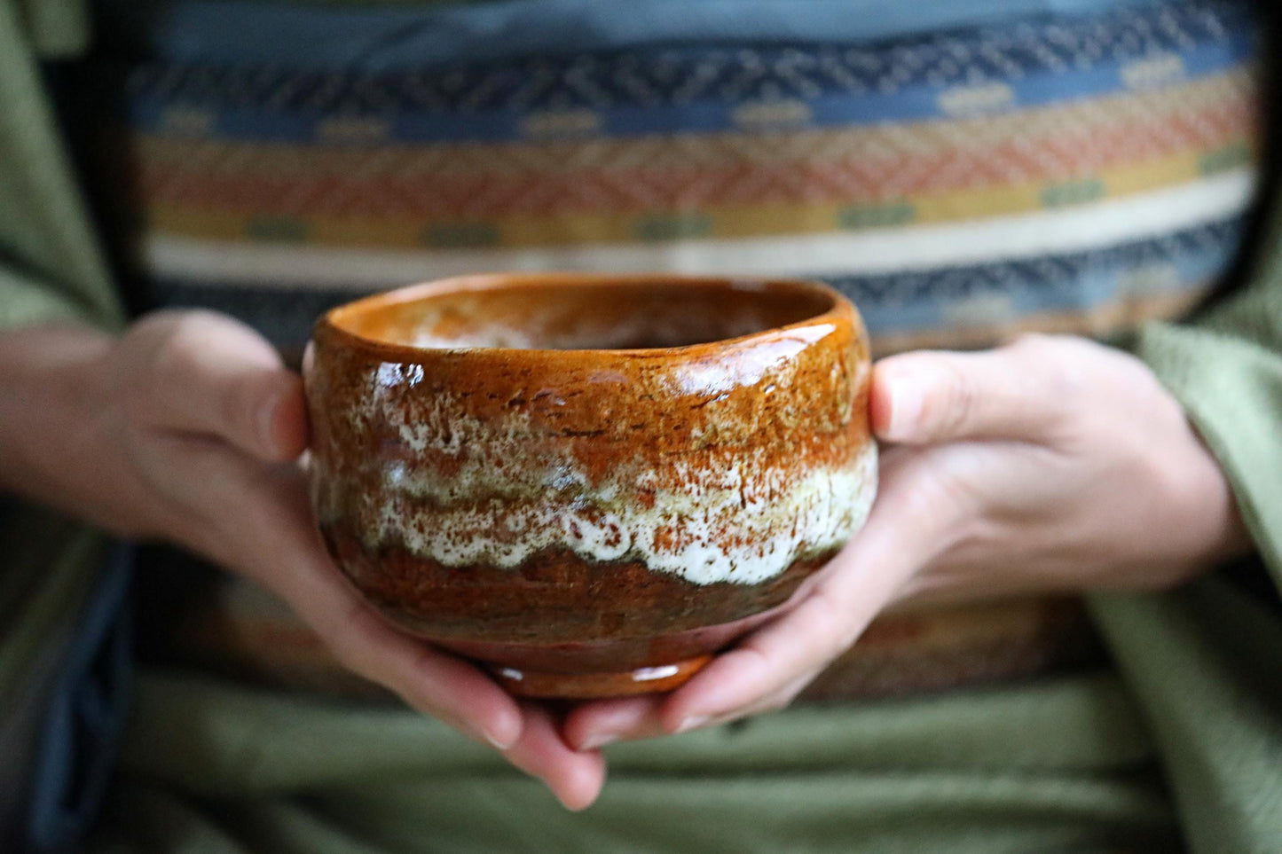 Japanese RAKU CHAWAN Handmade Matcha Tea Cup Bowl - Traditional Tea Ceremony Pottery with Kanji Signature Box