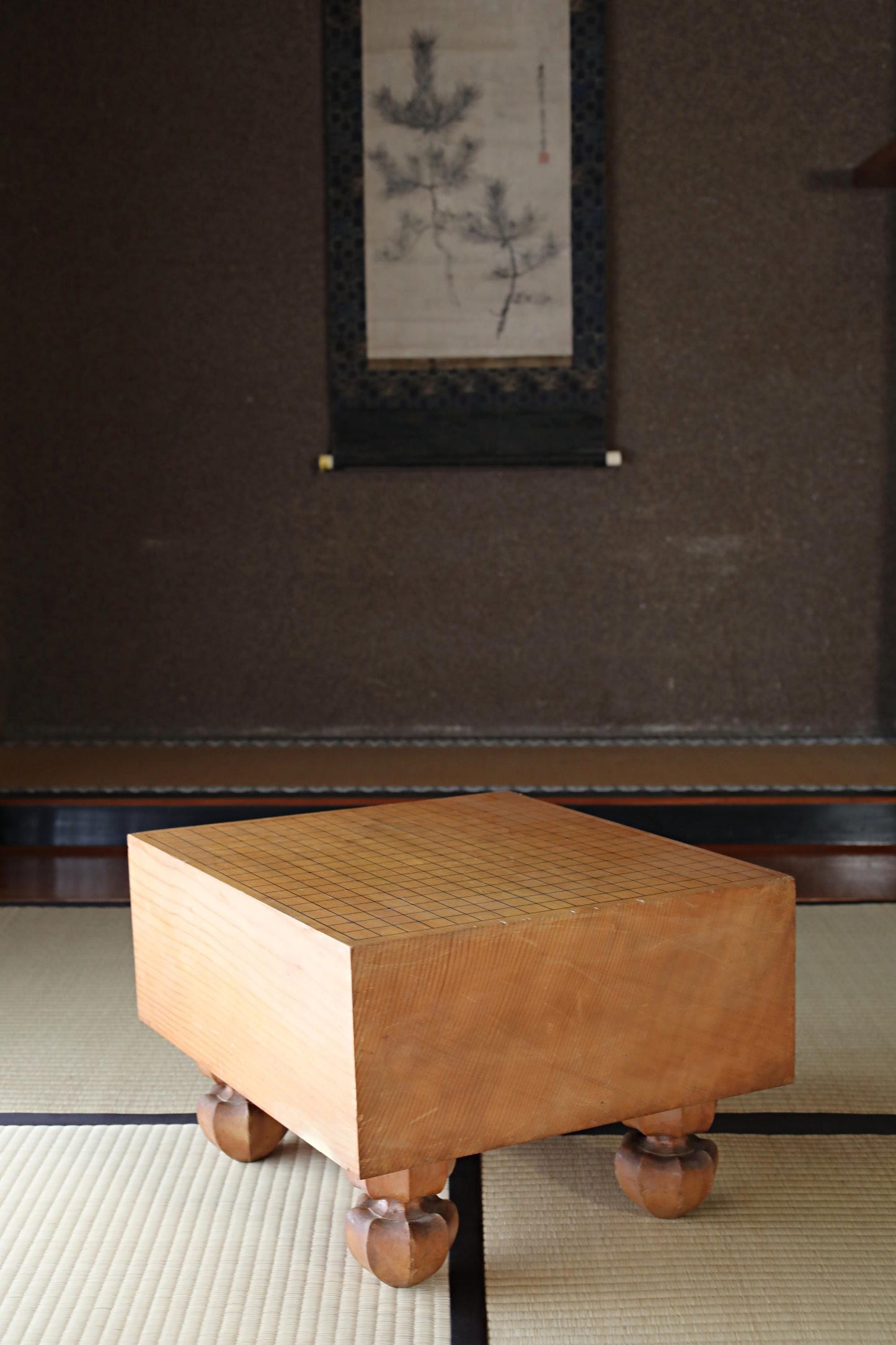 Japanese Go Game Table - Solid Wood Goban with Thick Stone Set & Architectural Board