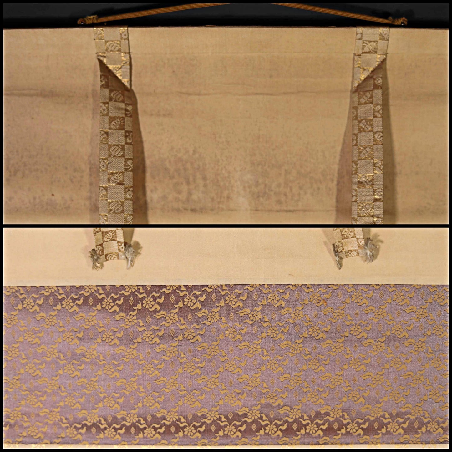 Japanese Hanging Scroll - Vintage Silk Noh Mask Painting | Traditional Kakejiku Art