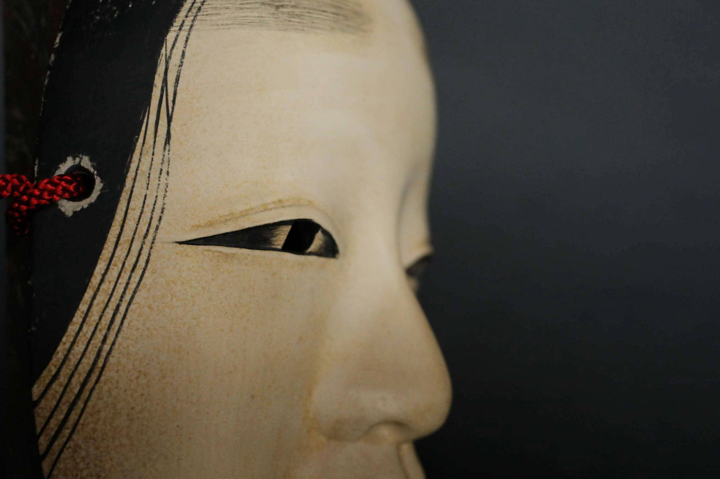 Japanese Noh Mask - Magojirō Signed Wood Carving | Elegant Wall Ornament with Silk Bag