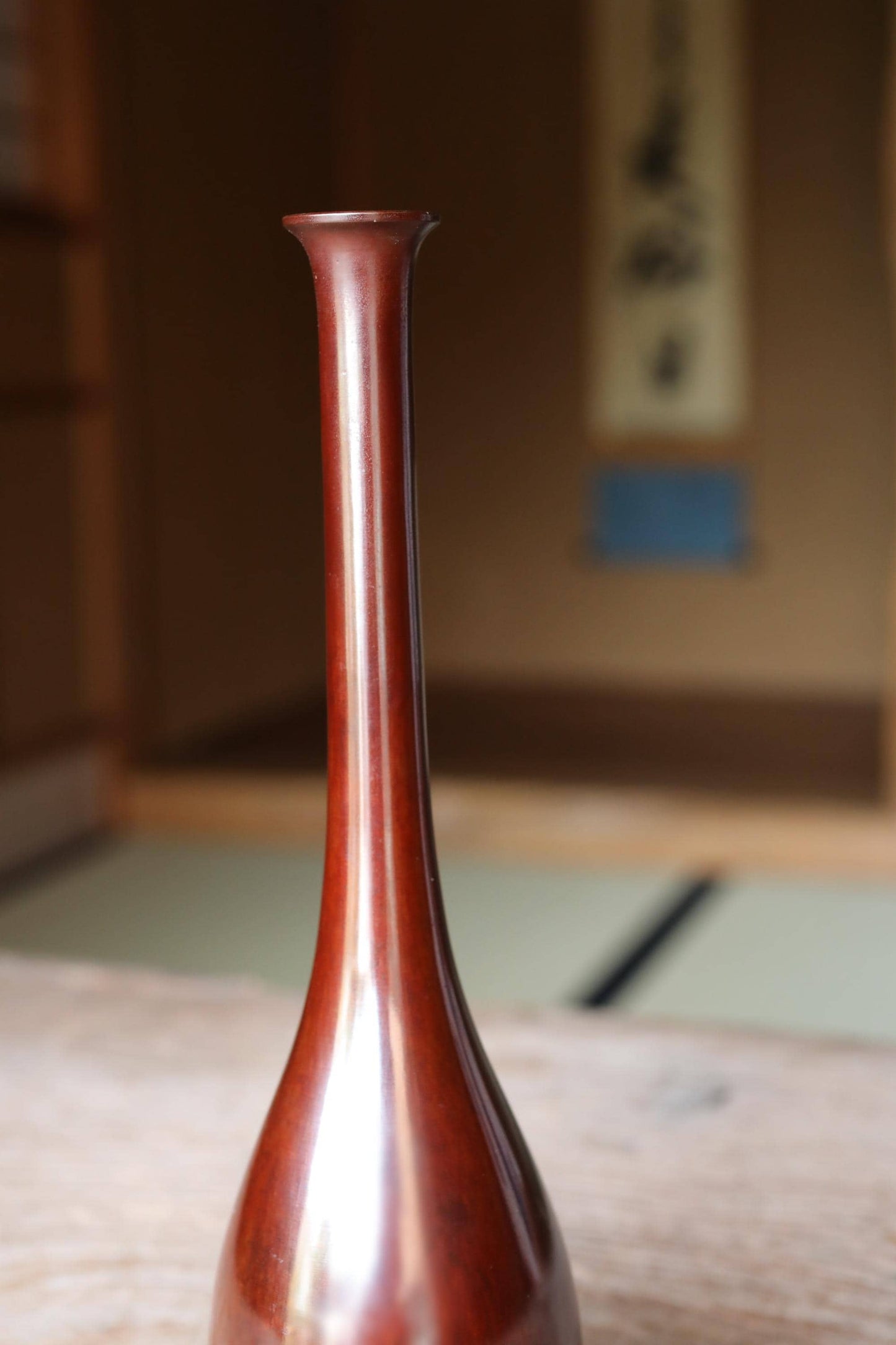 Vintage Bronze Vase - Japanese Antique Crane Neck Vase With Kanji Signature