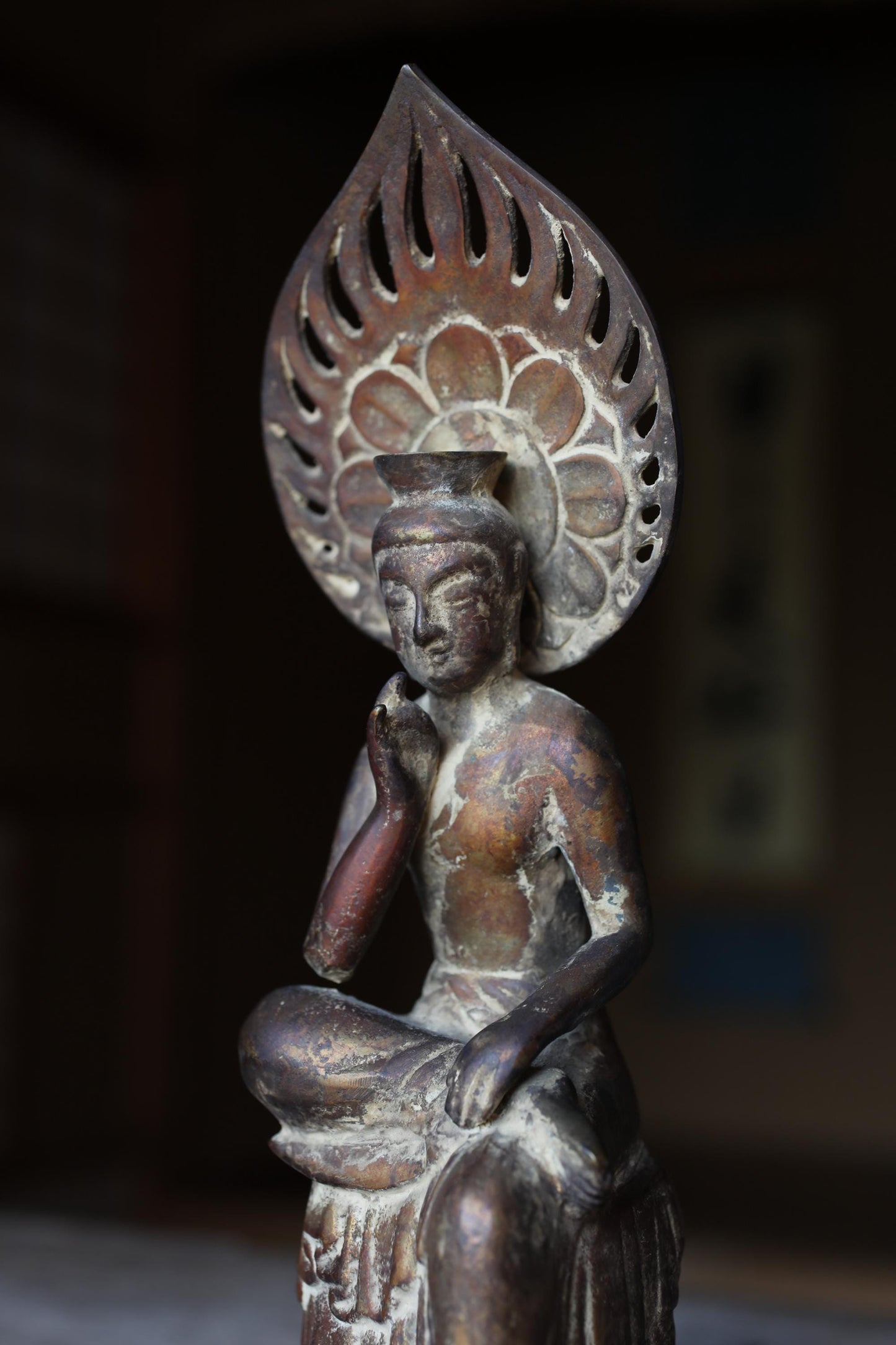 Japanese Bronze Buddha Statue – Antique Miroku Maitreya Bodhisattva Sculpture H10.8in