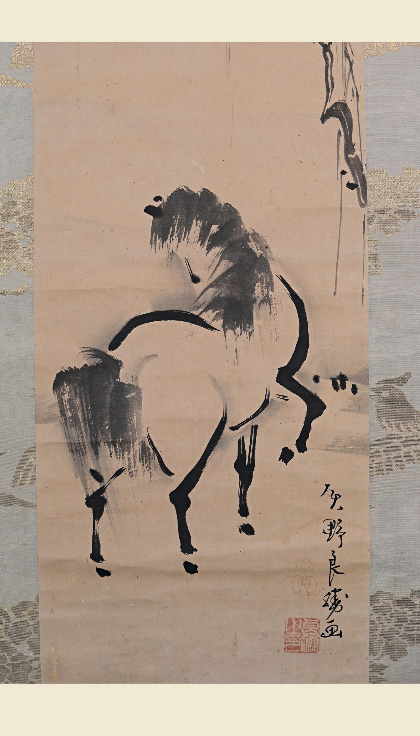 Japanese Hanging Scroll - Antique Edo Period Horse Ink Painting by Yano Ryoushou