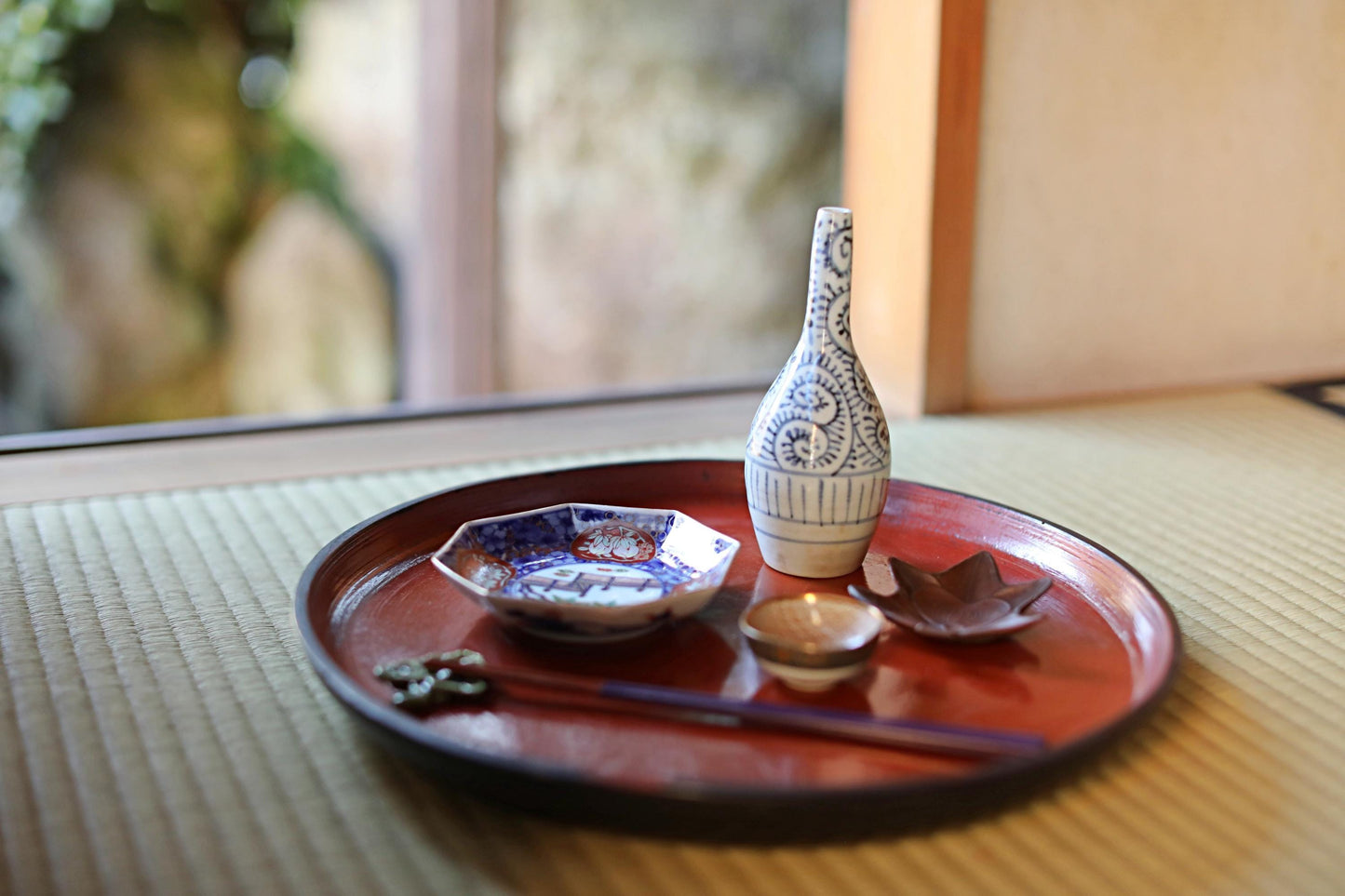Antique Negoro Tray – Japanese Lacquer Round Obon Tray, Signed Artisan Wood