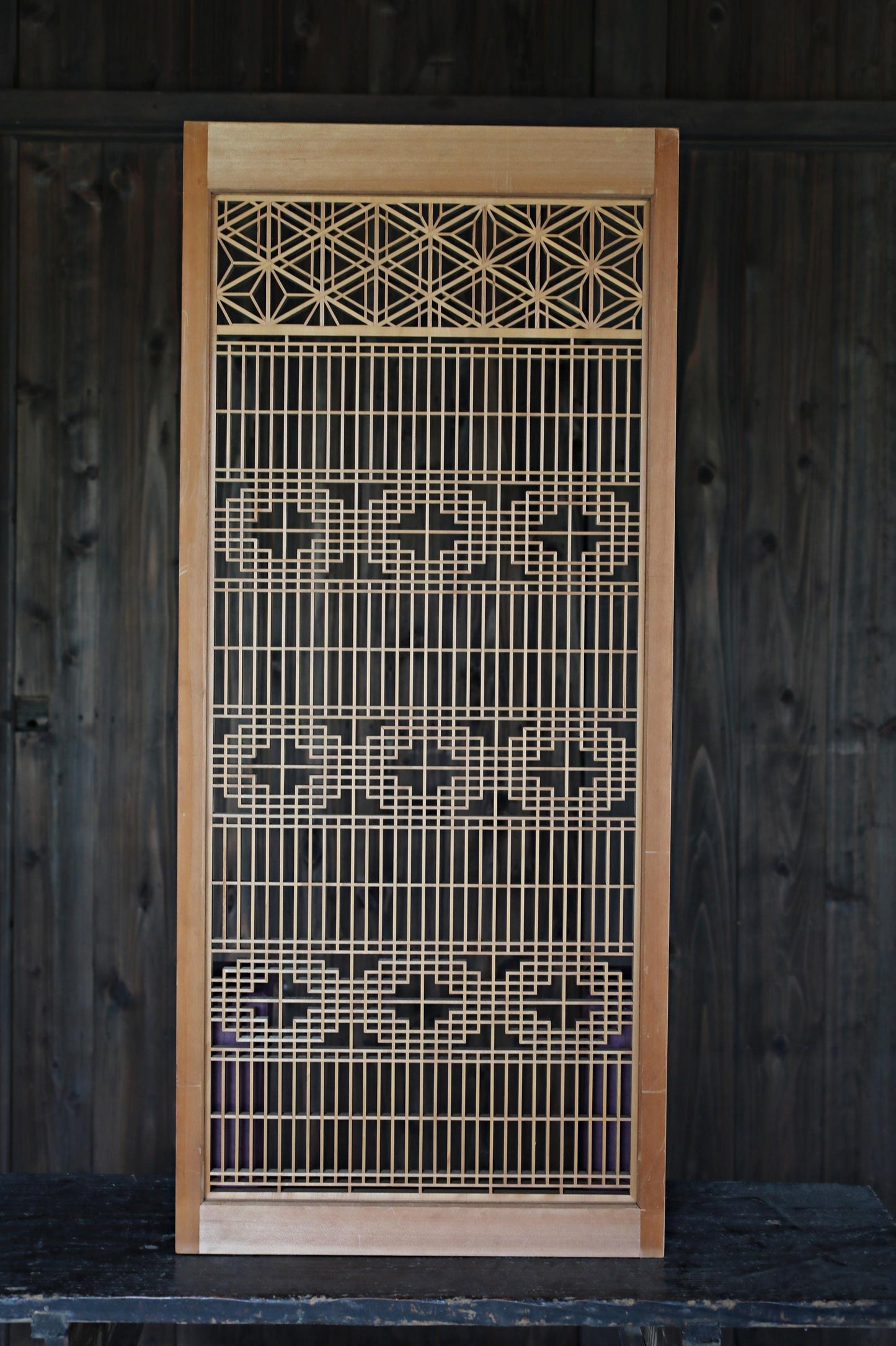Vintage Japanese Shoji Screen - Kumiko Wood Panel | Japandi Wall Art, Geometric Frame