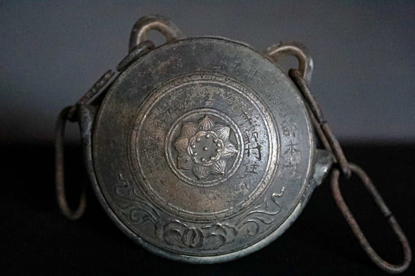 Japanese Antique Temple Gong - Bronze Wanikuchi Bell With Signed Lotus Design, 1700s Edo