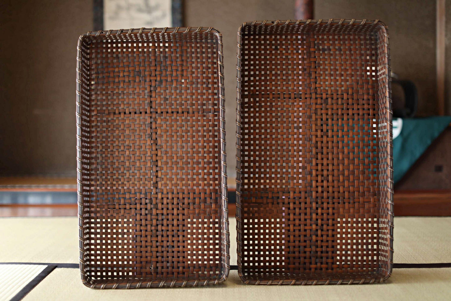 Antique Bamboo Basket - Vintage Japanese Kimono Obi Box | 1920s Woven Storage