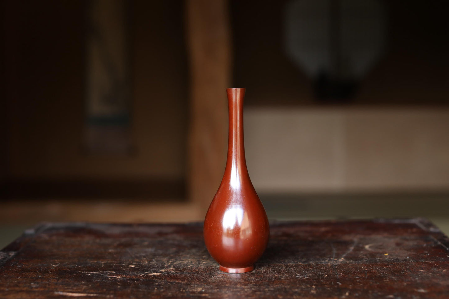 Vintage Japanese Vase - Bronze Sorori Ikebana Tea Ceremony Vase with Signed Wooden Box