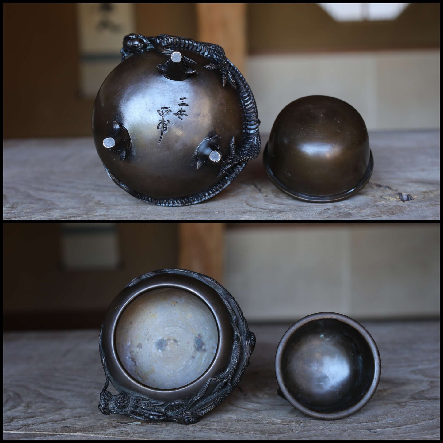 Japanese Dragon Censer - Antique Bronze Incense Burner with Feng Shui Dragon Decor