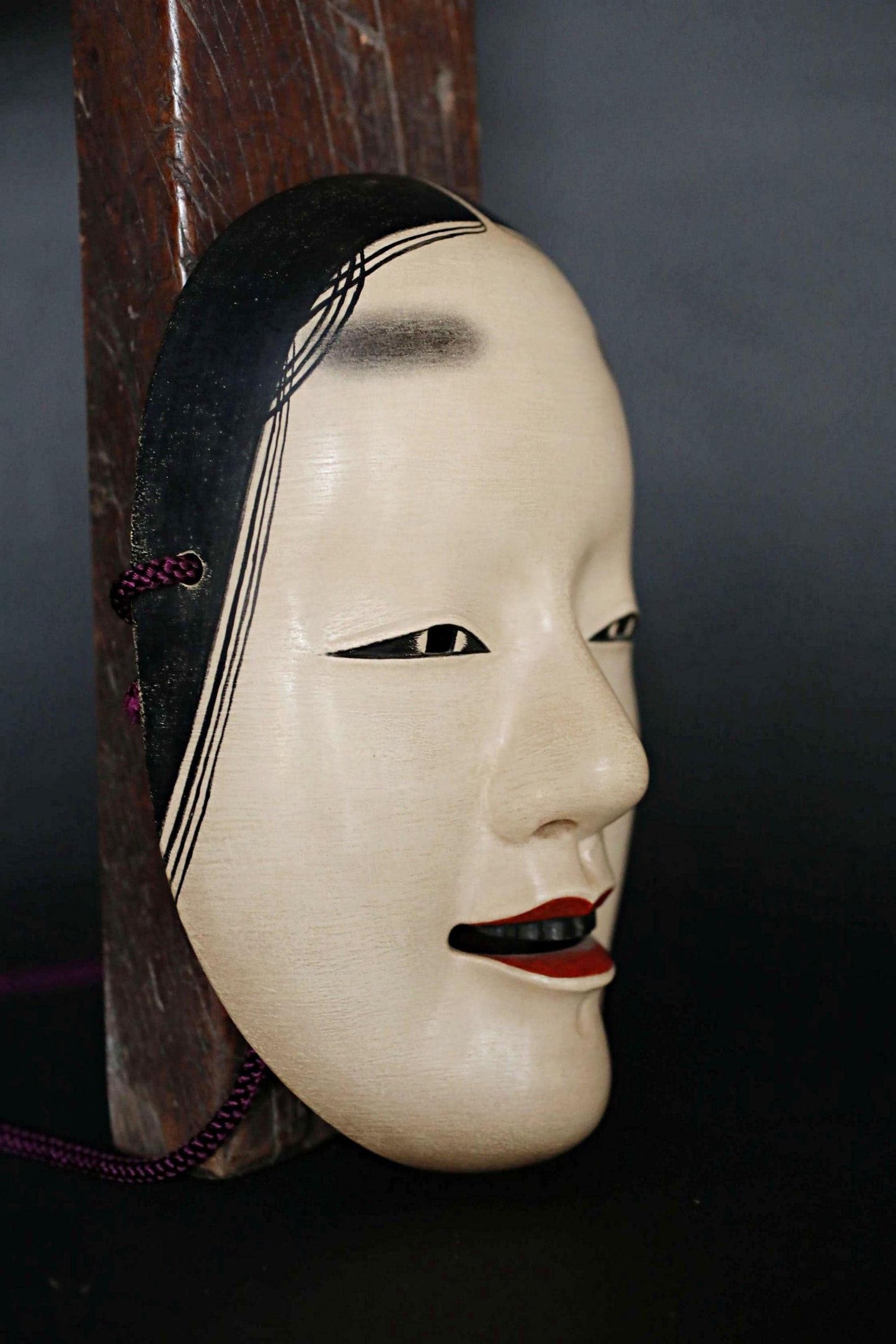 Japanese Noh Mask - Vintage Wood Carving Female Celestial Maiden Wall Ornament