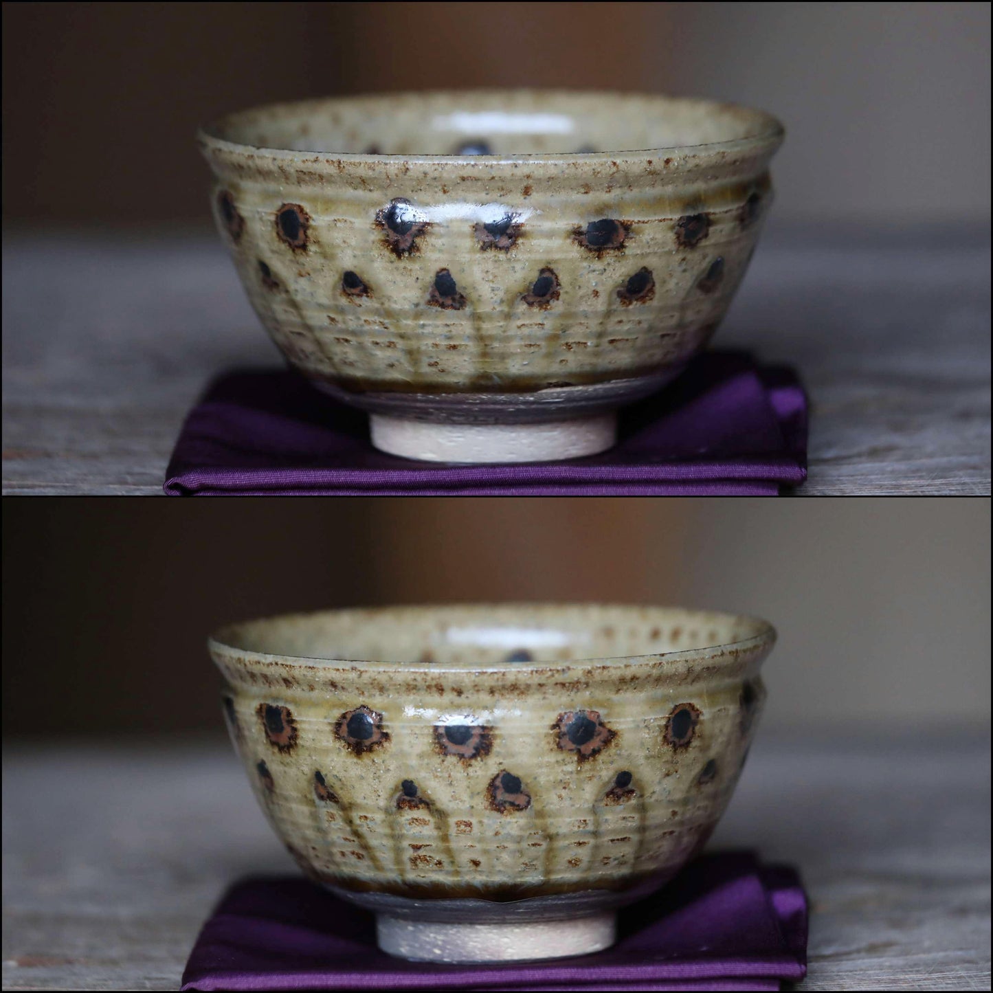 Vintage Kiseto Matcha Bowl – Handmade Japanese Tea Bowl with Peacock Pattern