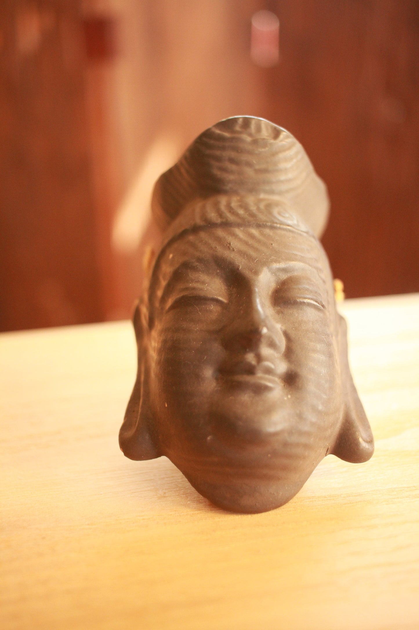 Buddha mask vintage pottery small ornament "KANNON" with gentle expression Japanese Antique furniture  2.5in×3.9in×1.6in