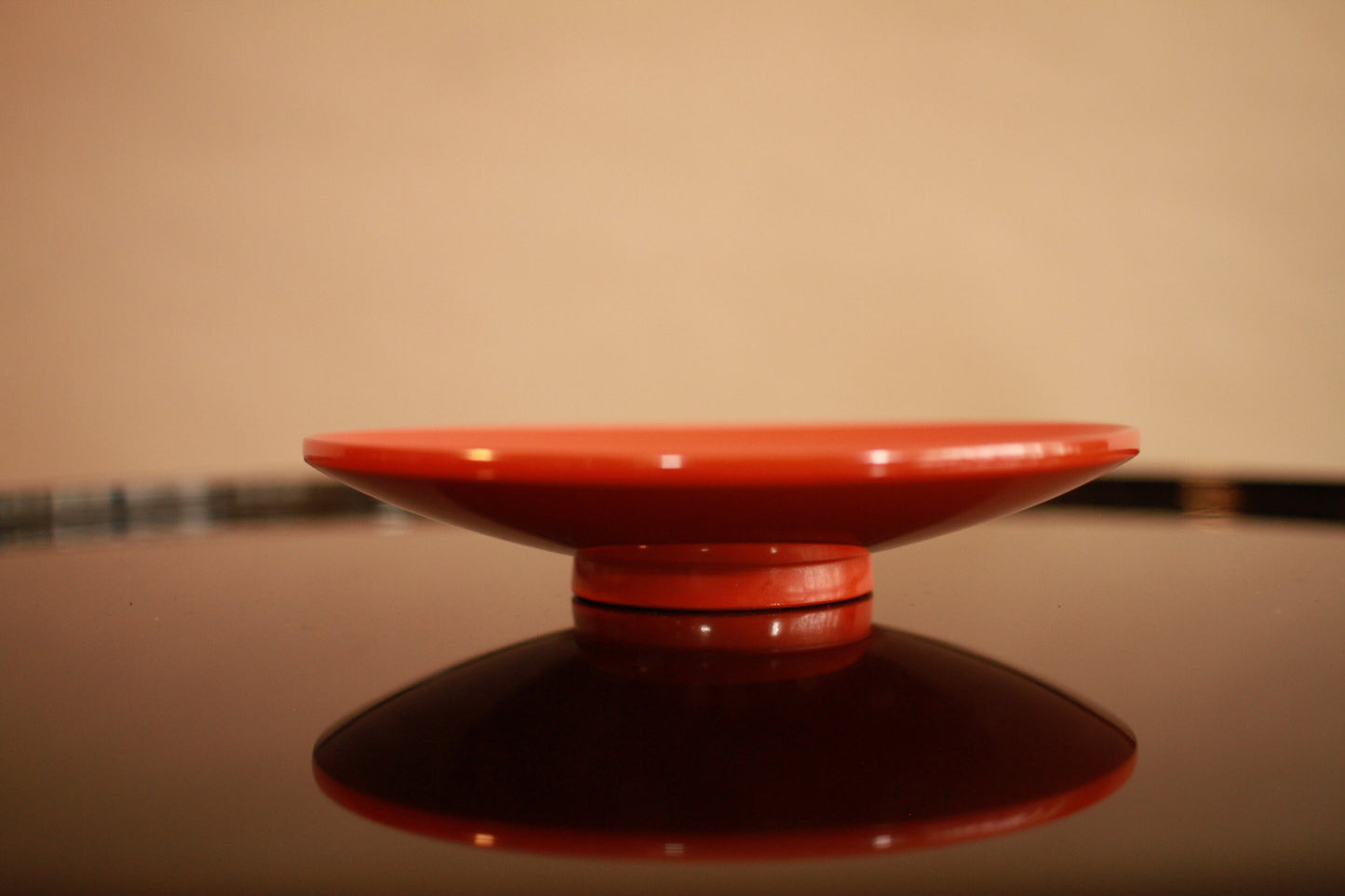 Red Makie lacquer wooden sake cup with gold a picture of peony, Japanese Antique wooden "sakazuki" with wooden box 0.8×4.3in