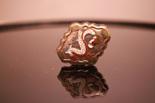 Dragon&Phoenix Cloisonne Ojime beads KIMONO art and crafts accessory "OBIDOME" Japanese vintage netsuke inro 1900s Meiji era  1.25in×1.45in